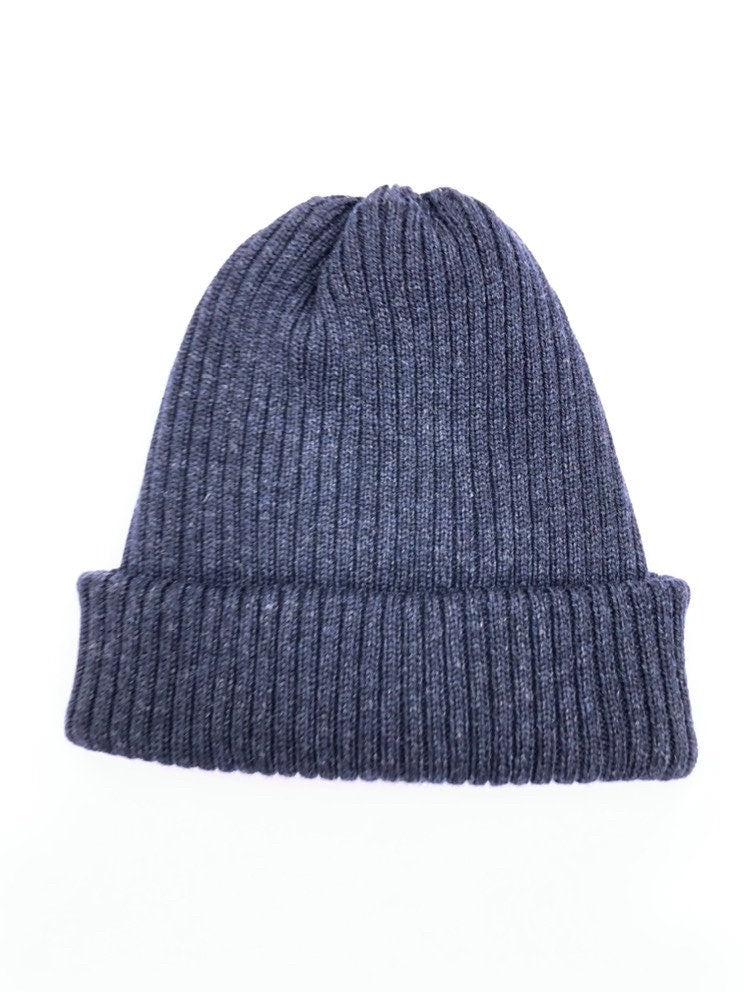 Navy Marl Chunky Knitted Hat / Ribbed Beanie for Men or Women