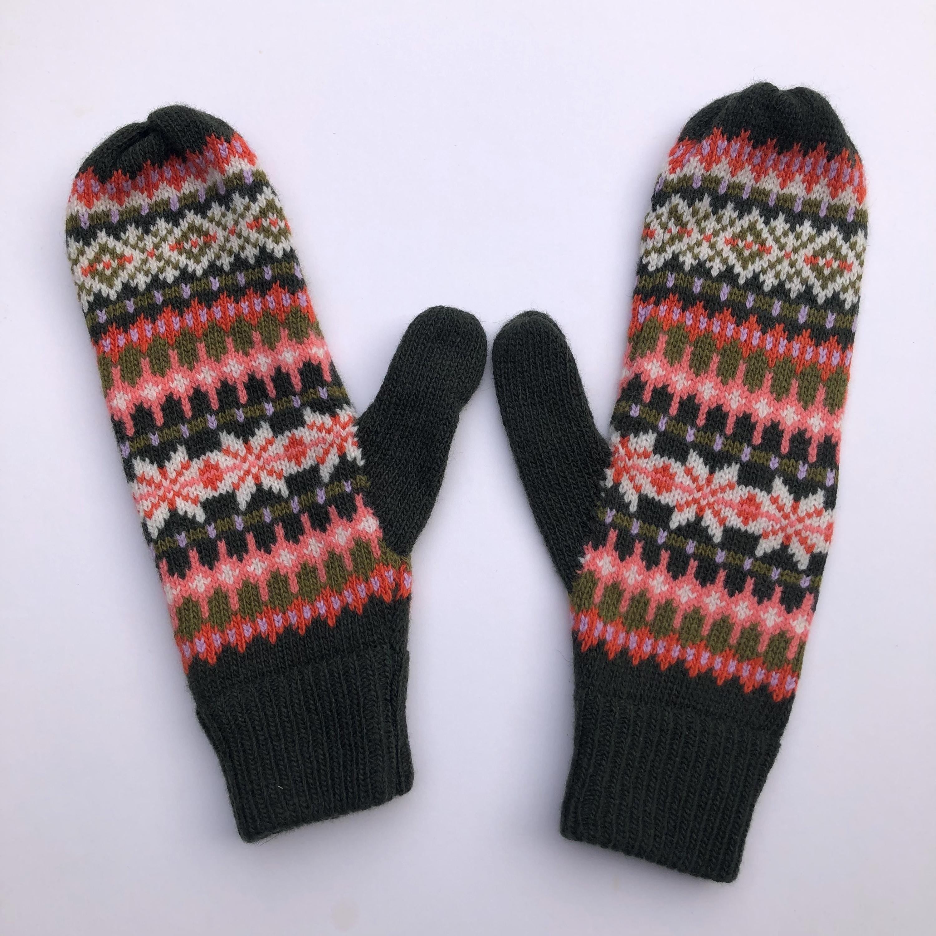 Fairisle Patterned Mittens for Women - Soft Lambswool Knitted gloves (Availble on a string or loose)