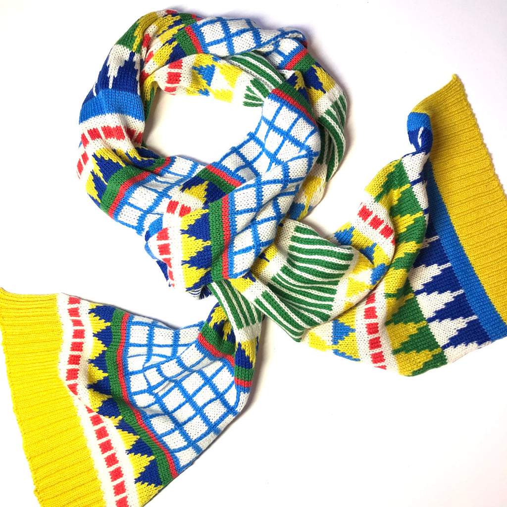 Yellow Knitted Kids Scarf - Geometric Fairisle Lambswool Design / Childrens Scarf