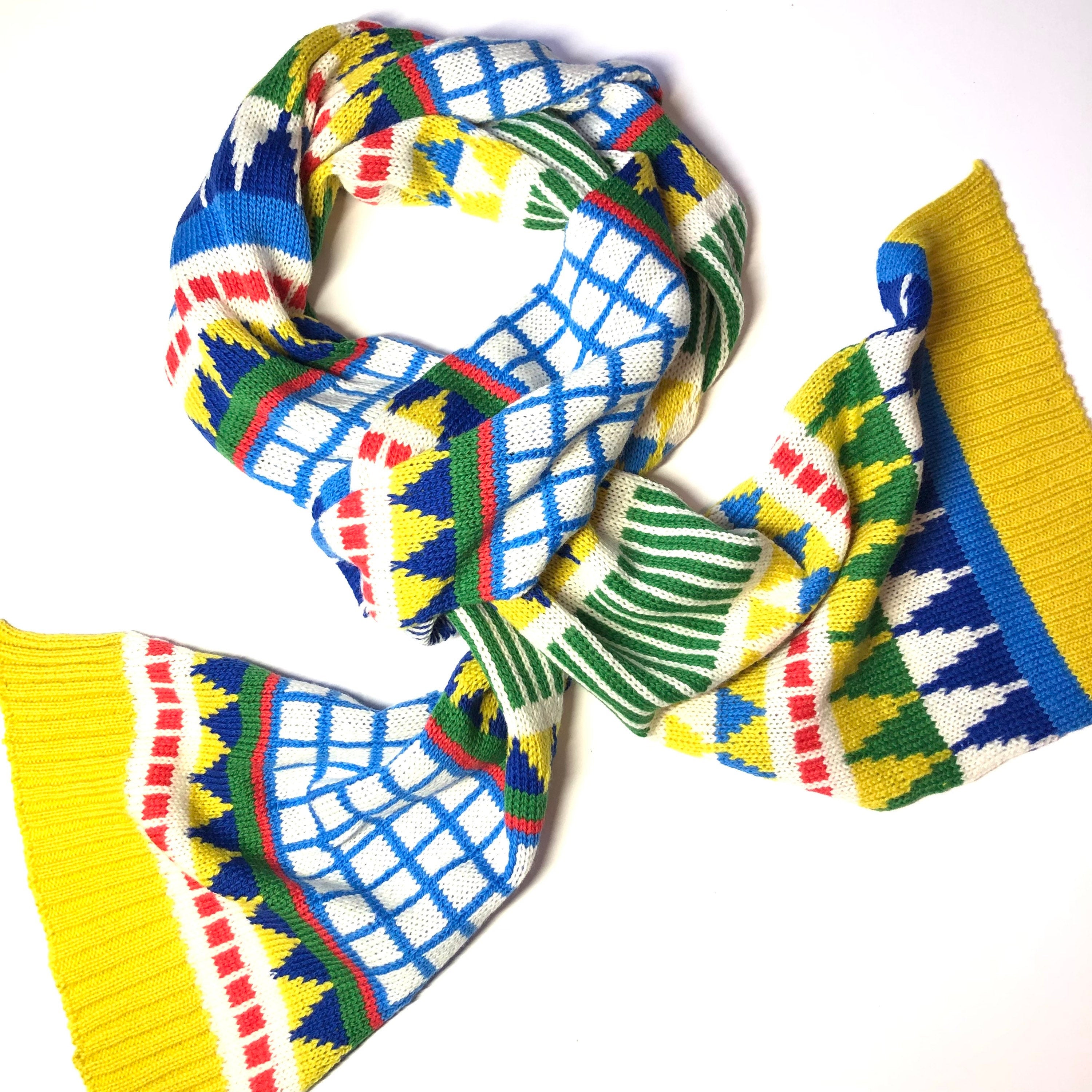 Yellow Knitted Kids Scarf - Geometric Fairisle Lambswool Design / Childrens Scarf