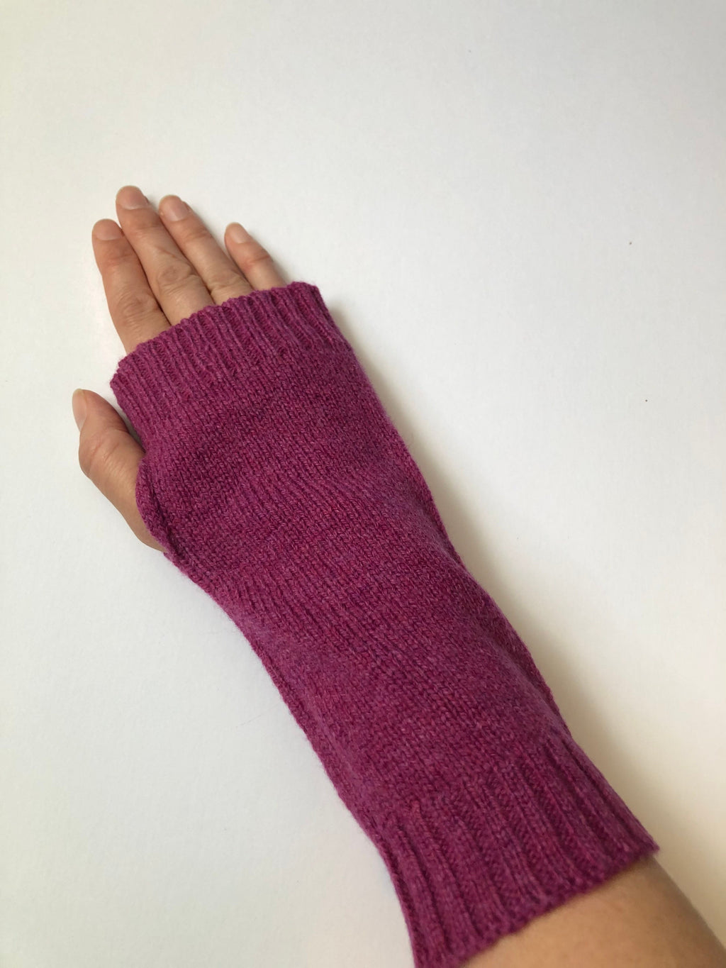 Loganberry Lambswool Fingerless Gloves: Hand Knitted Wrist Warmers