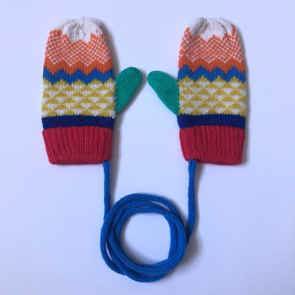Fair Isle Lambswool Kids Mittens on a String: Colorful Knit