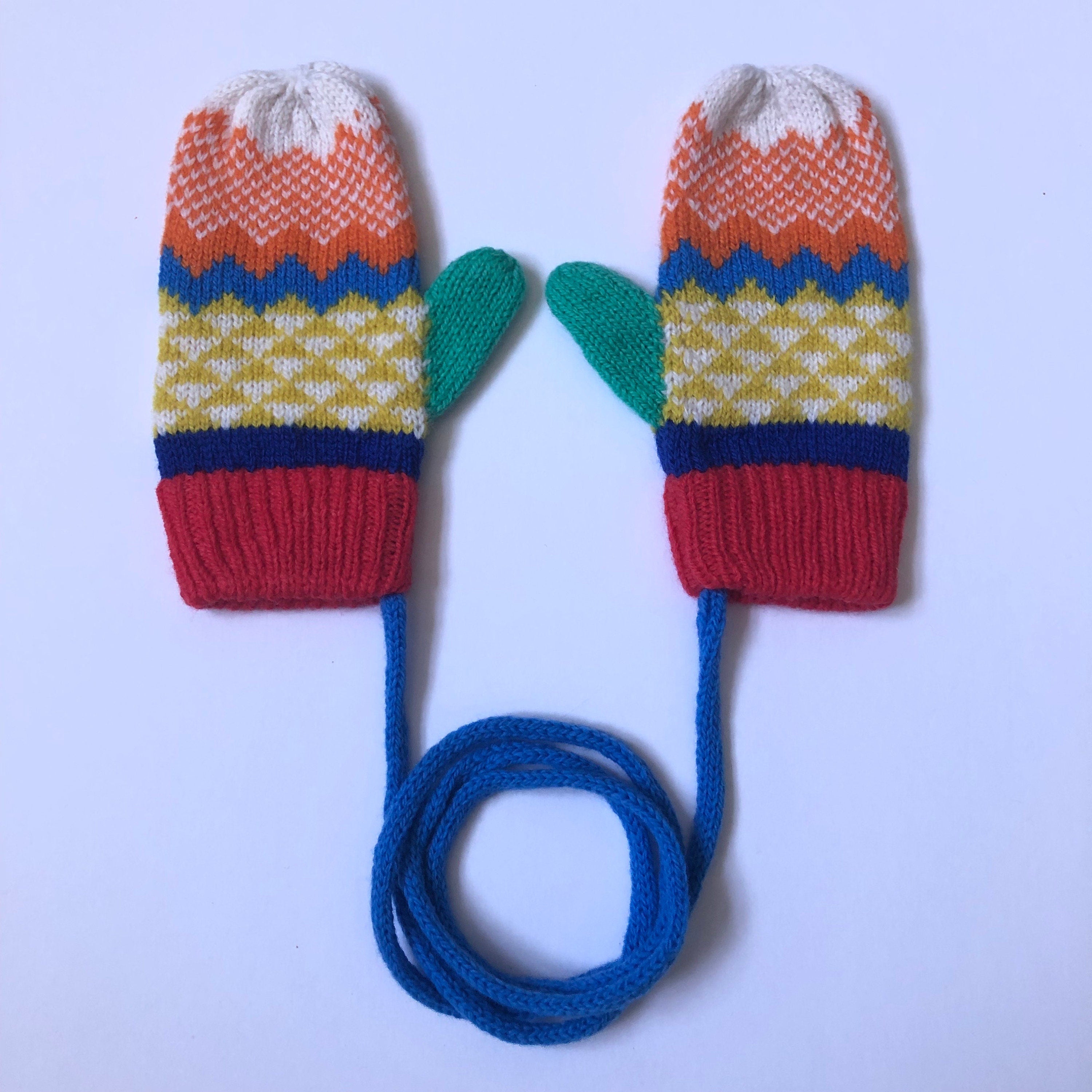 Fair Isle Lambswool Kids Mittens on a String: Colorful Knit