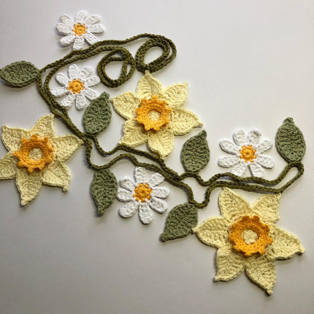 Easter Flowers Garland - Crochet Cotton Spring Wall Decoration