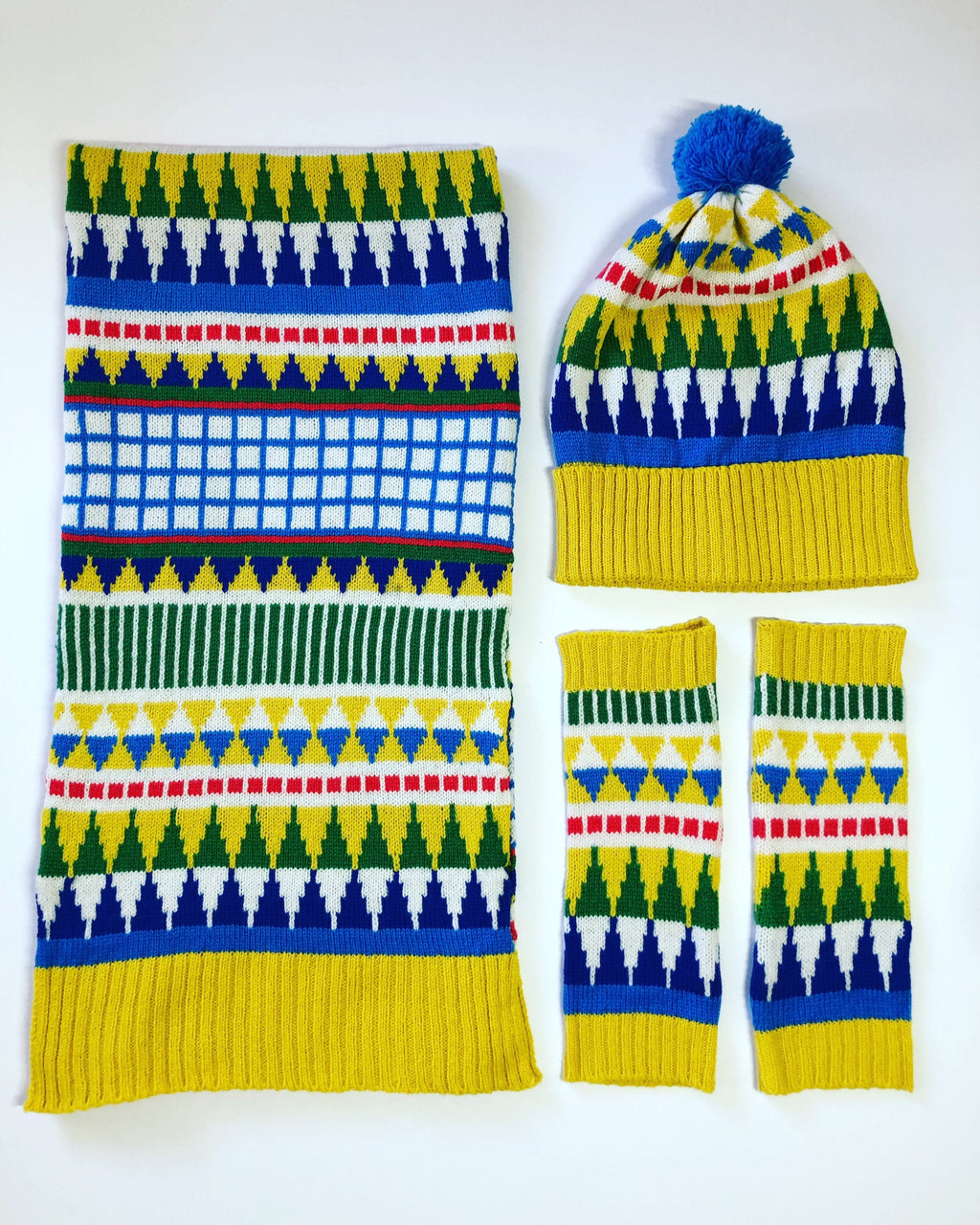 Knitted Lambswool Bobble Hat / Geometric Fairisle Winter Woolly Hat - Adult Size Beanie
