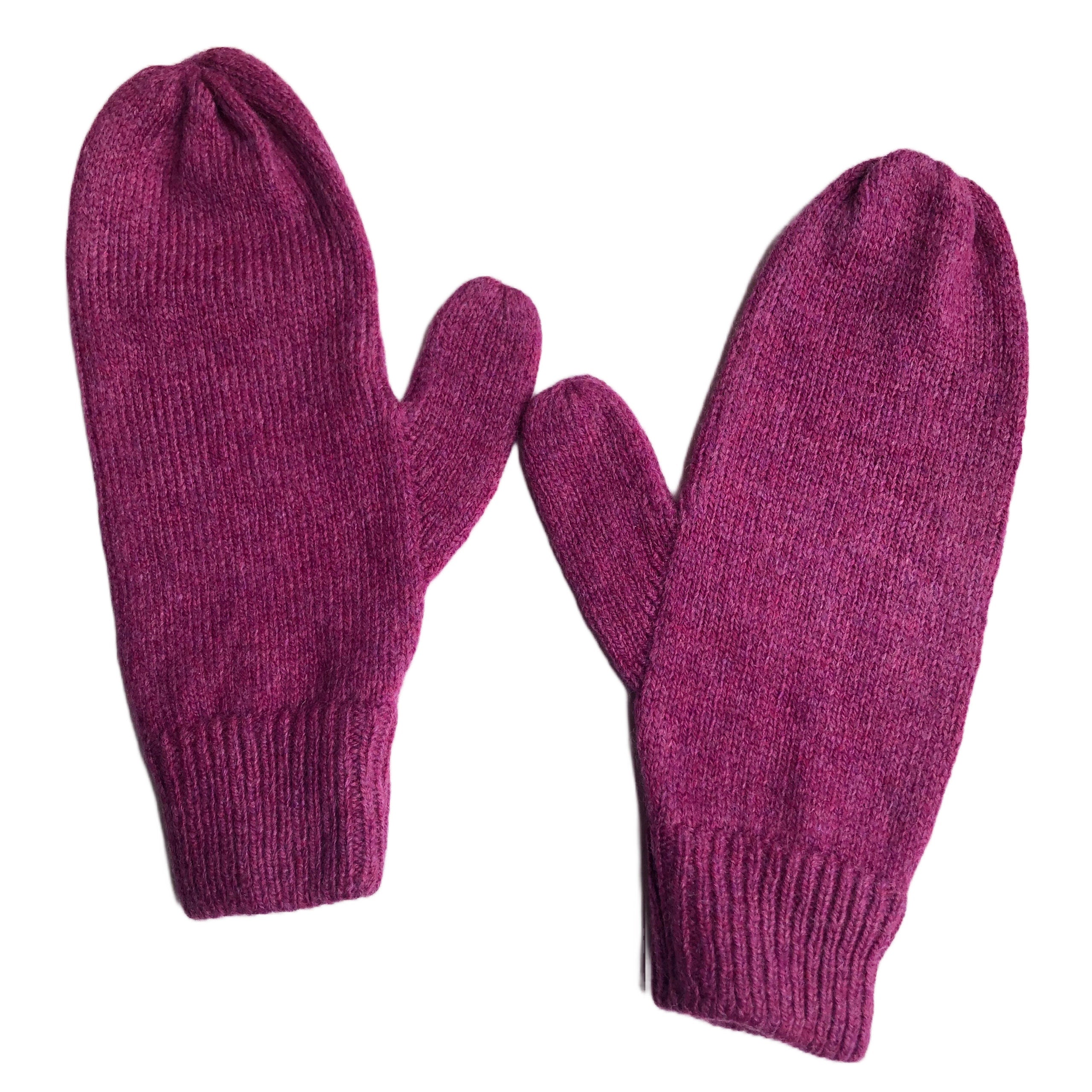 Dark Pink Ladies Mittens knitted in soft Lambswool