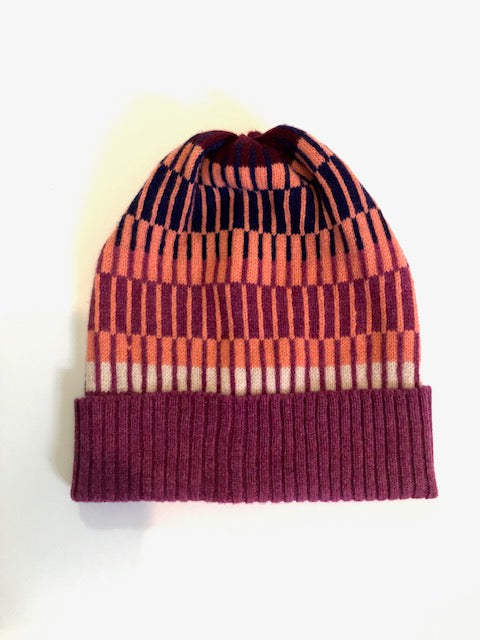 Knitted Pink Lambswool Beanie Hat