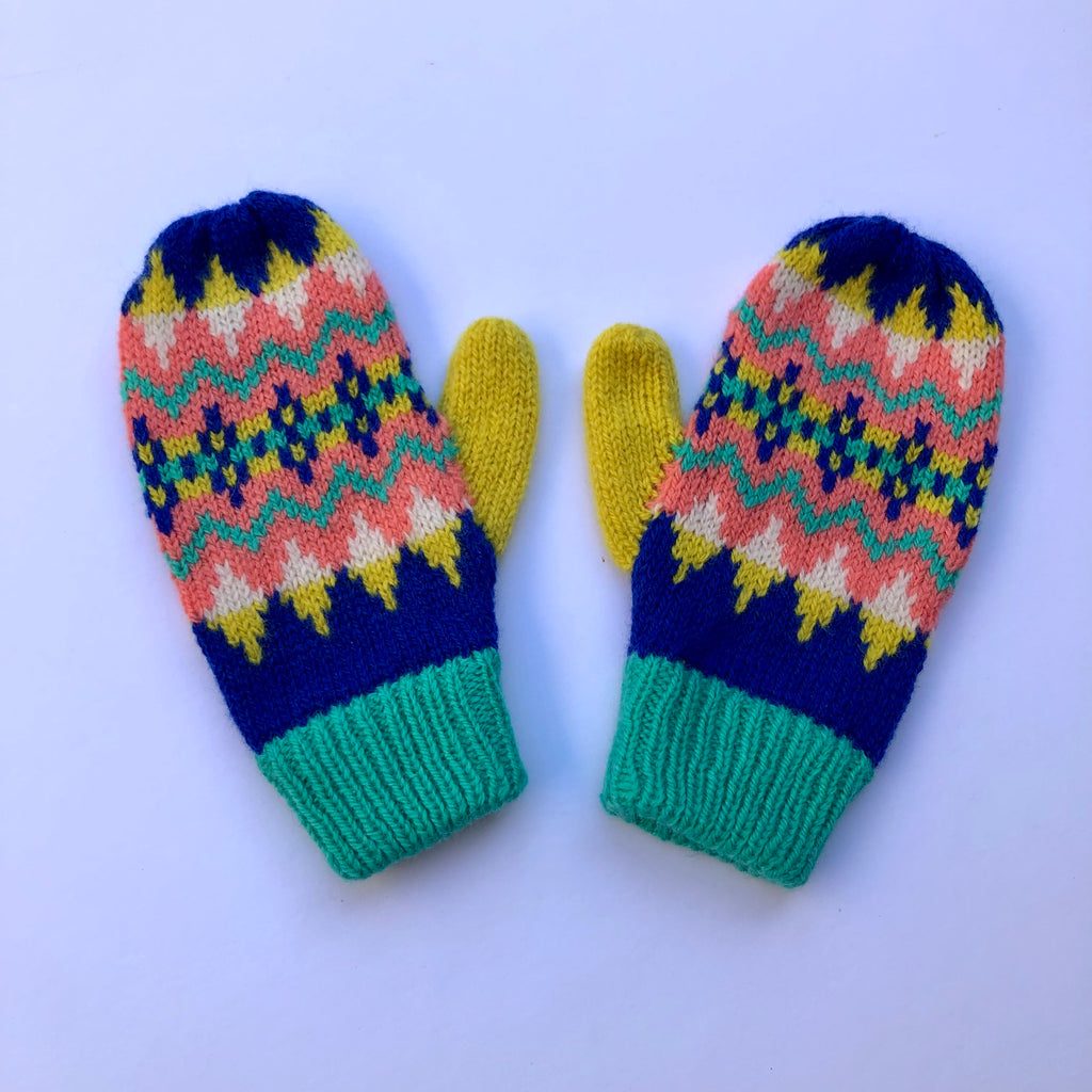 Children's Fairisle Mittens knitted in Colourful Soft Lambswool