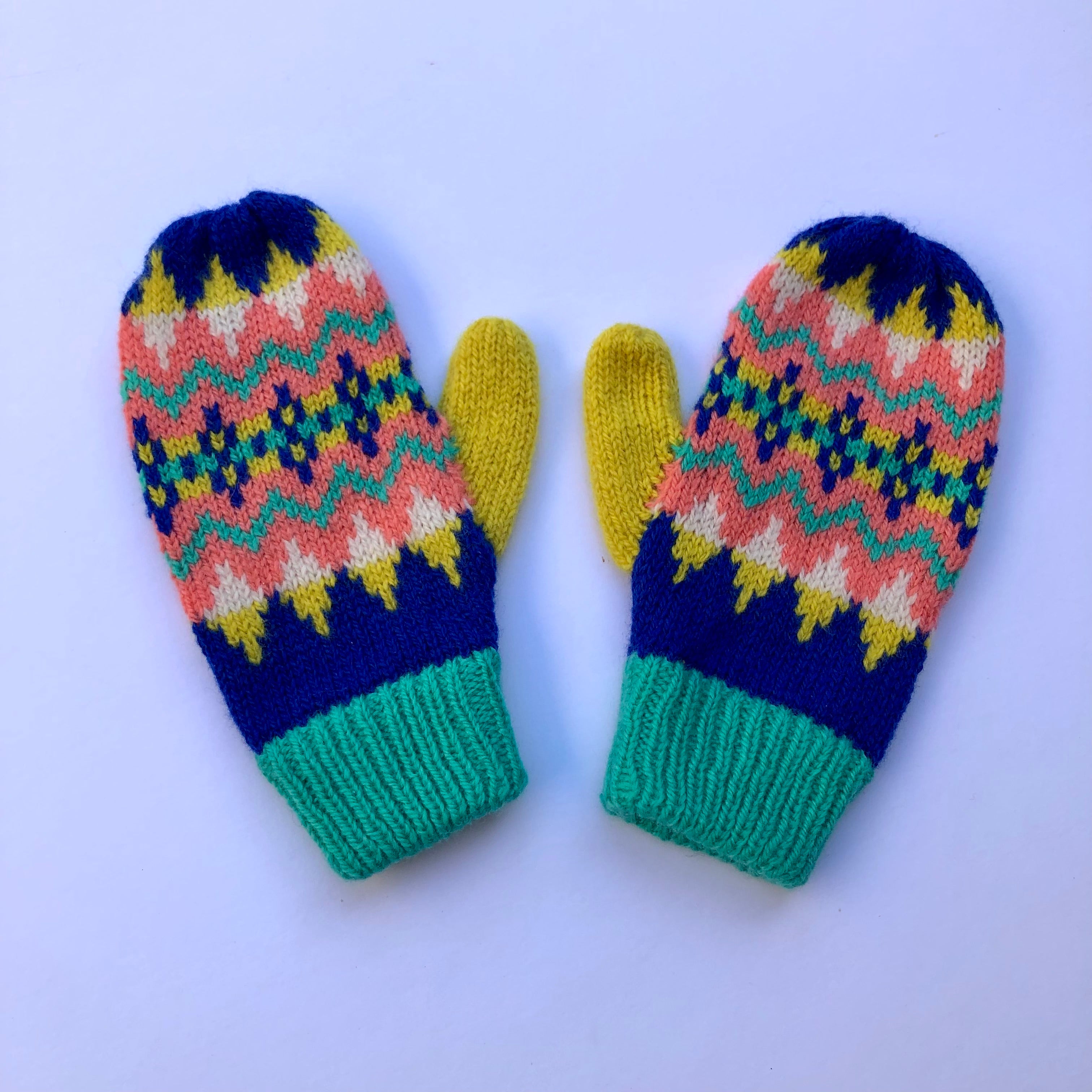 Children's Fairisle Mittens knitted in Colourful Soft Lambswool