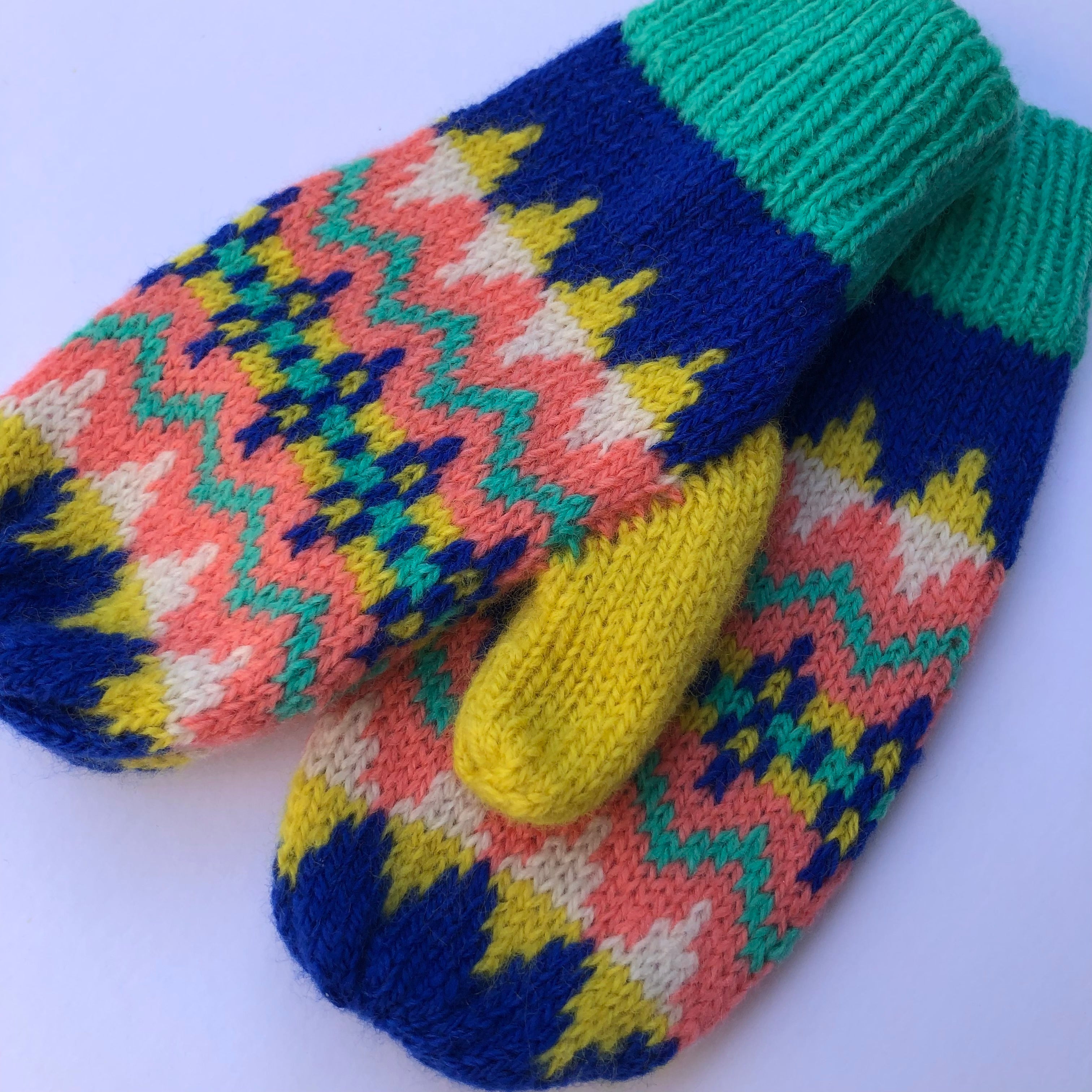 Children's Fairisle Mittens knitted in Colourful Soft Lambswool