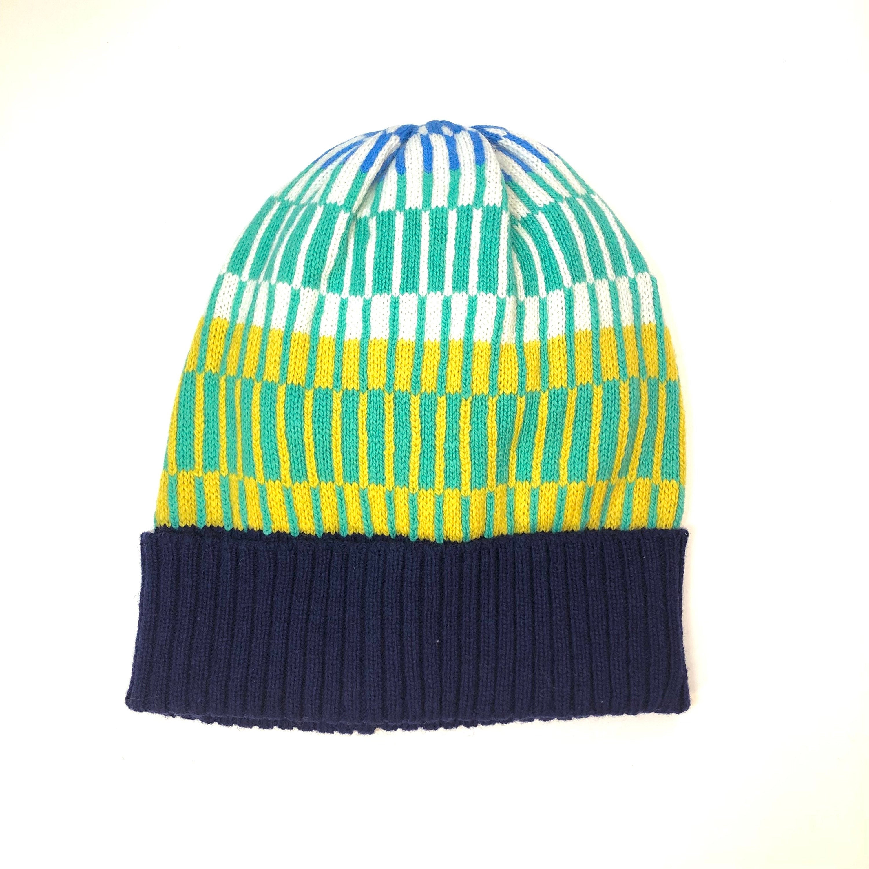 Knitted Beanie Hat / Fairisle Lambswool Bobble Hat - Adult Size