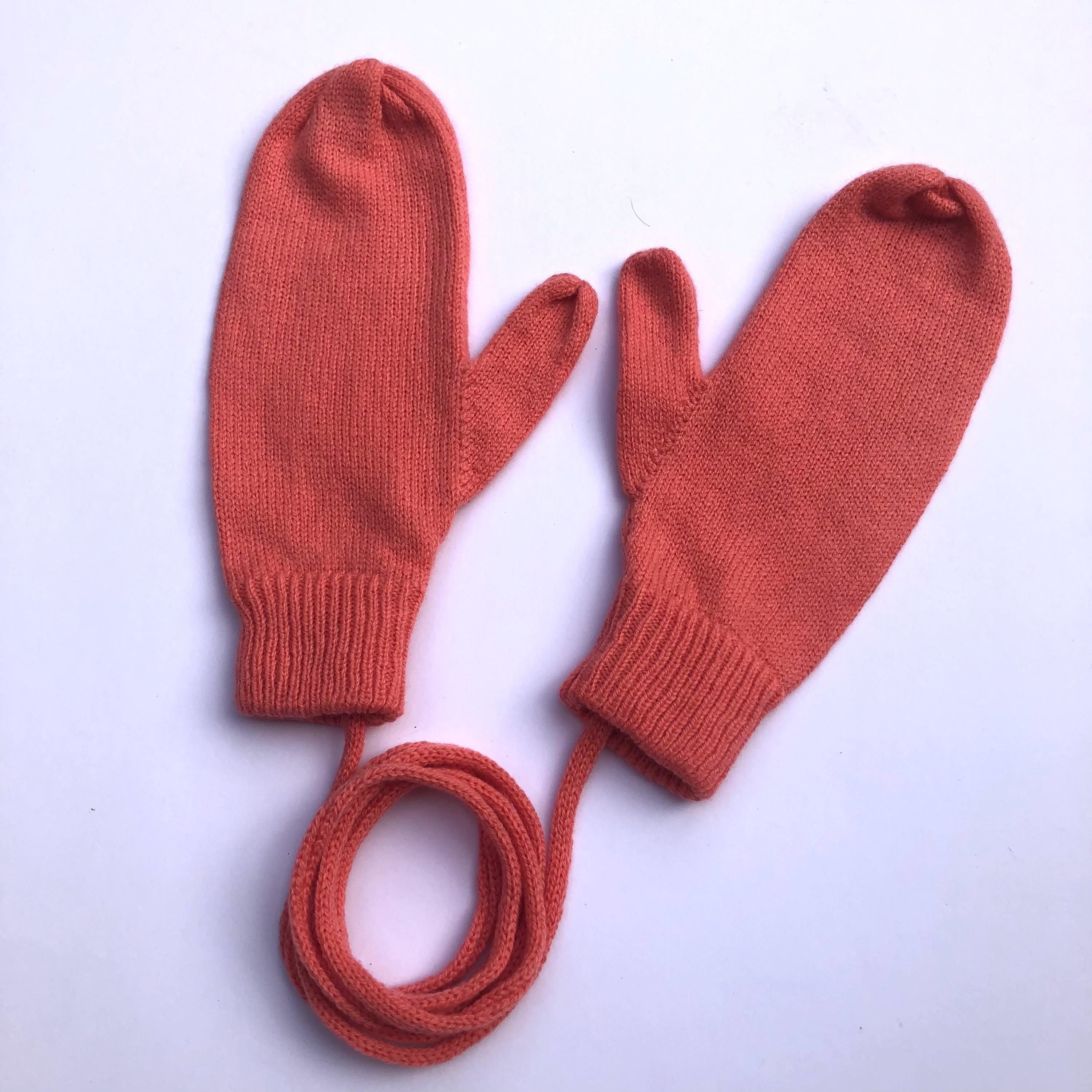 Womens Coral Pink Mittens attached with a string (also available without string)