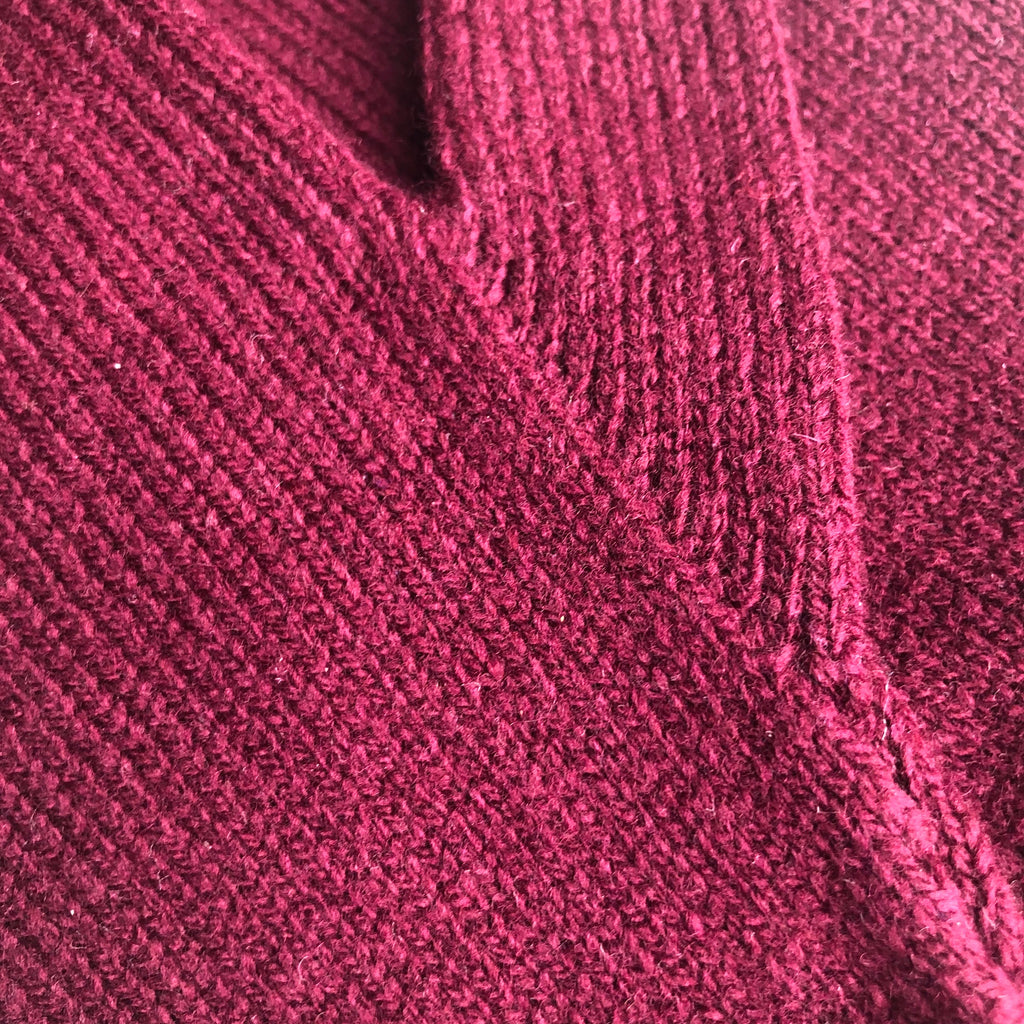 Maroon Lambswool Mittens on a String: Hand-Knitted Women's Gloves