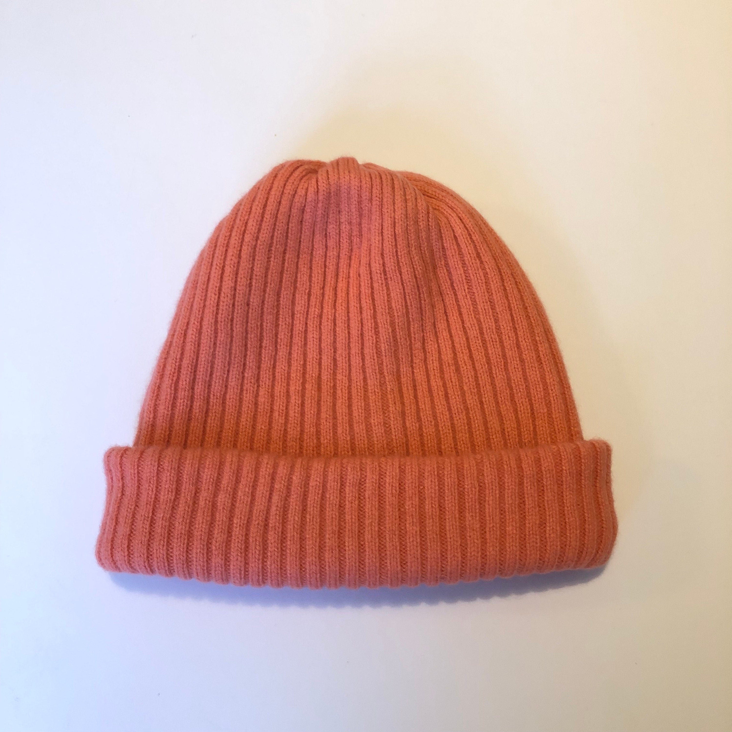 Orange/Pink Beanie Hat Knitted in Lambswool - For Men/Women