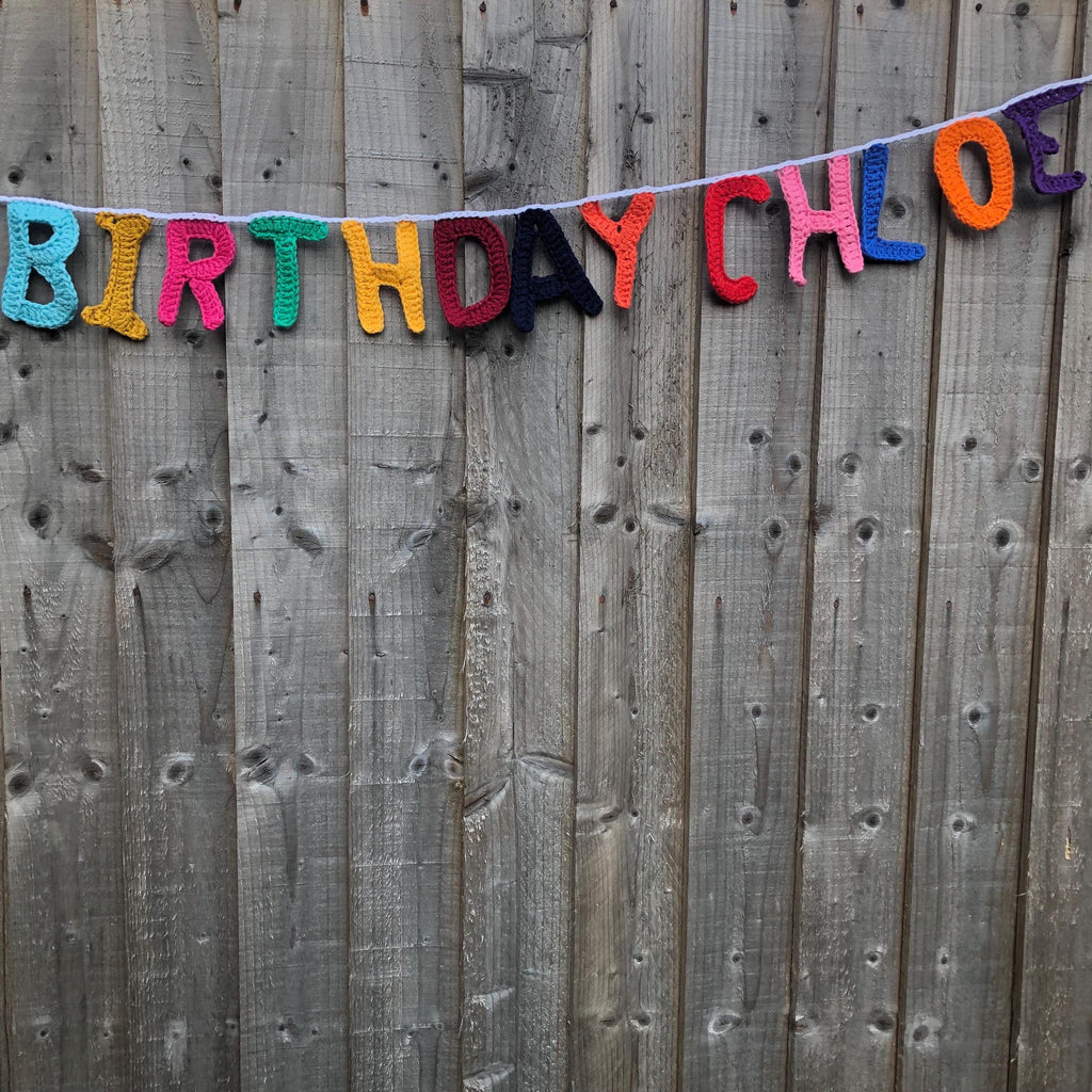 Personalised Happy Birthday Banner handmade in Crochet