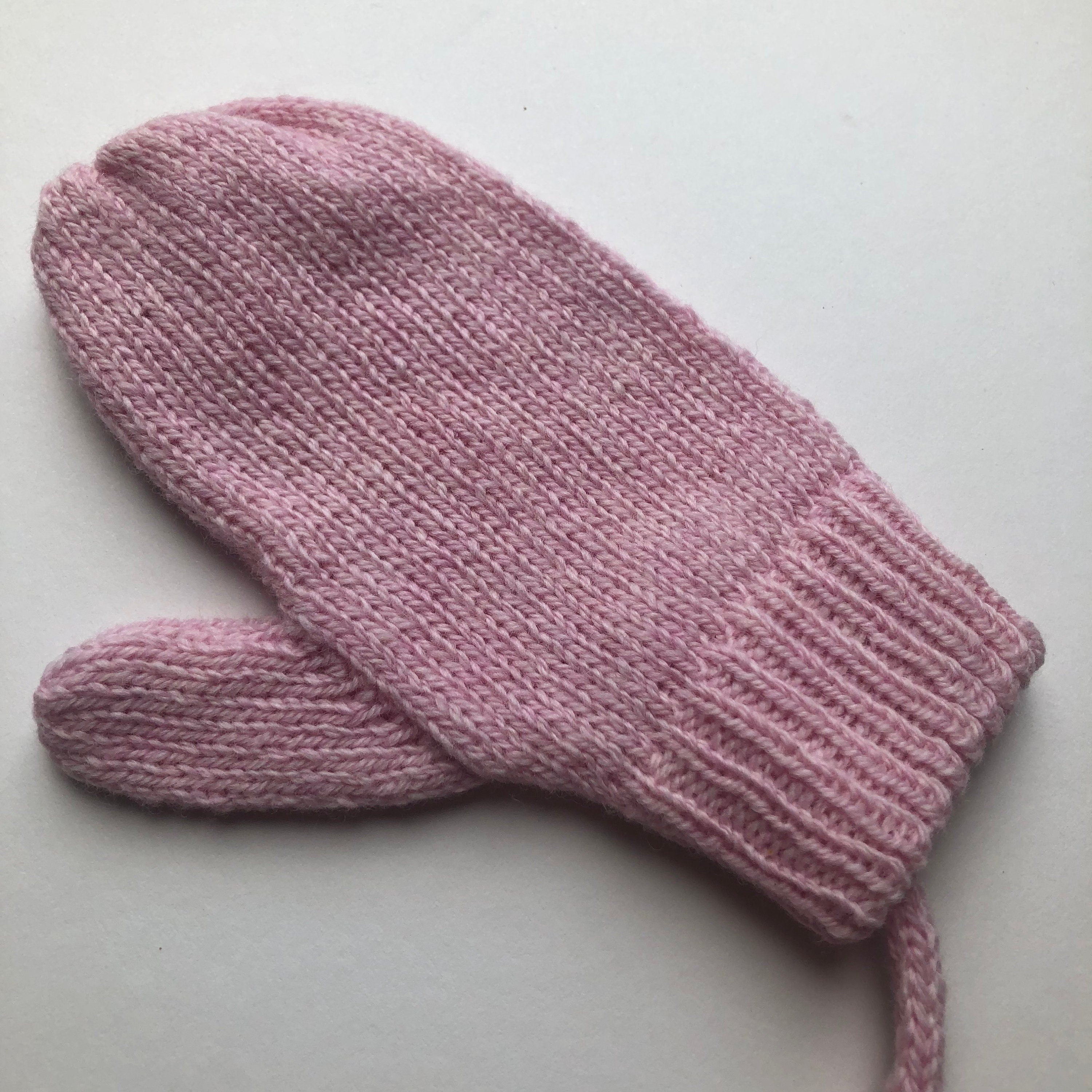 Pink Lambswool Knitted Mittens on a String