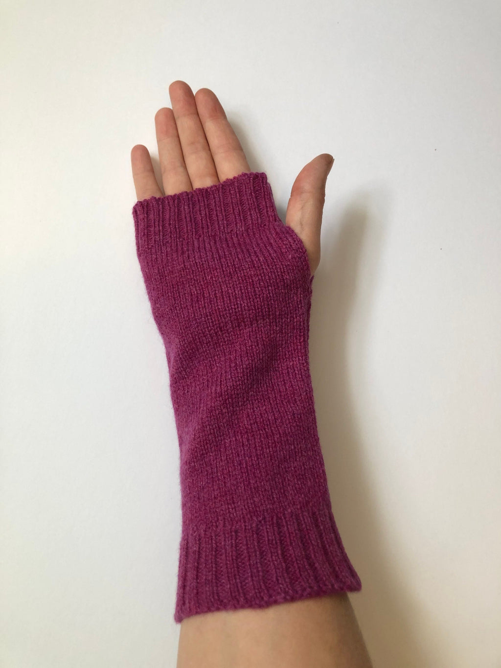 Loganberry Lambswool Fingerless Gloves: Hand Knitted Wrist Warmers