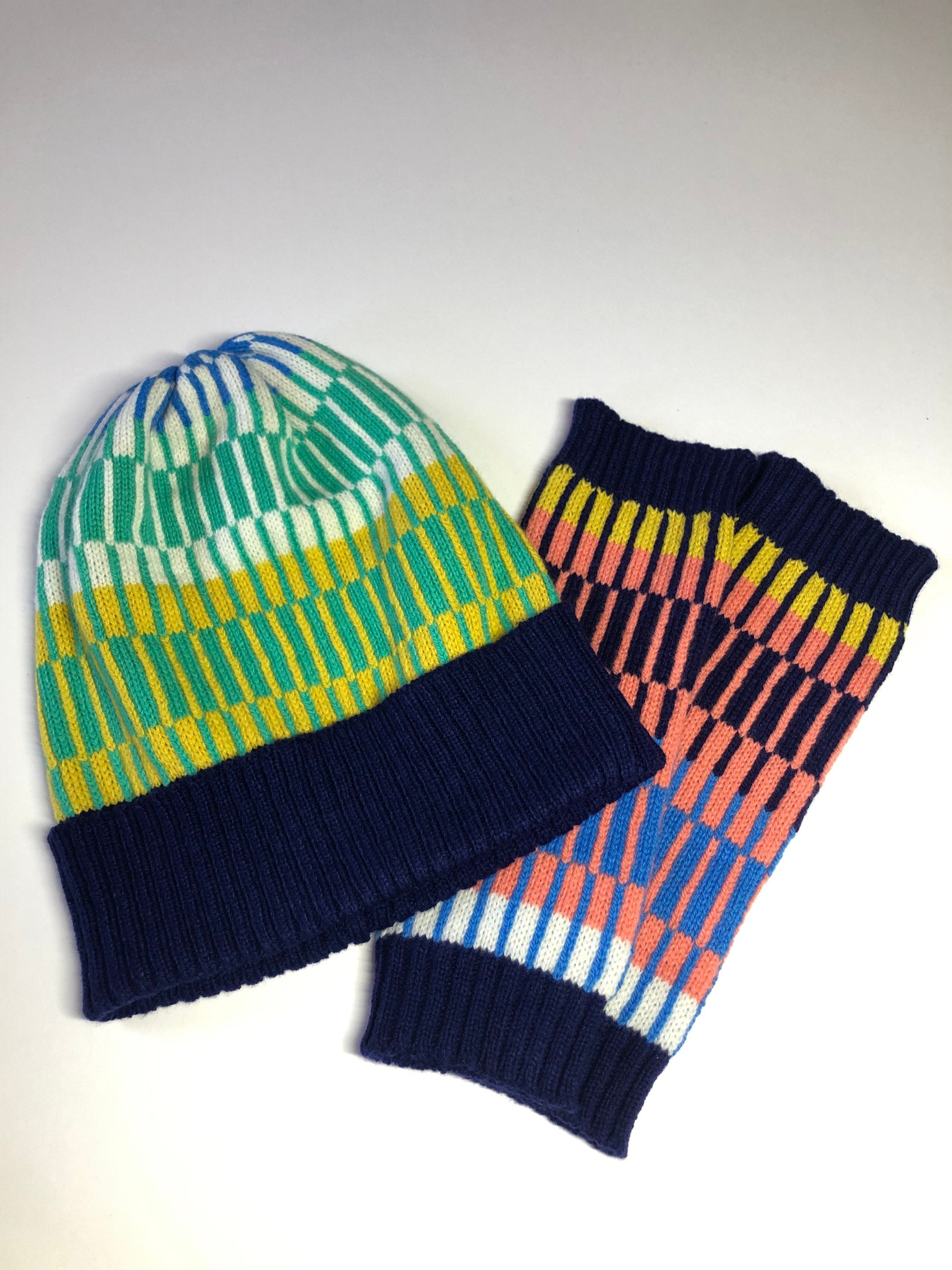 Knitted Beanie Hat / Fairisle Lambswool Bobble Hat - Adult Size