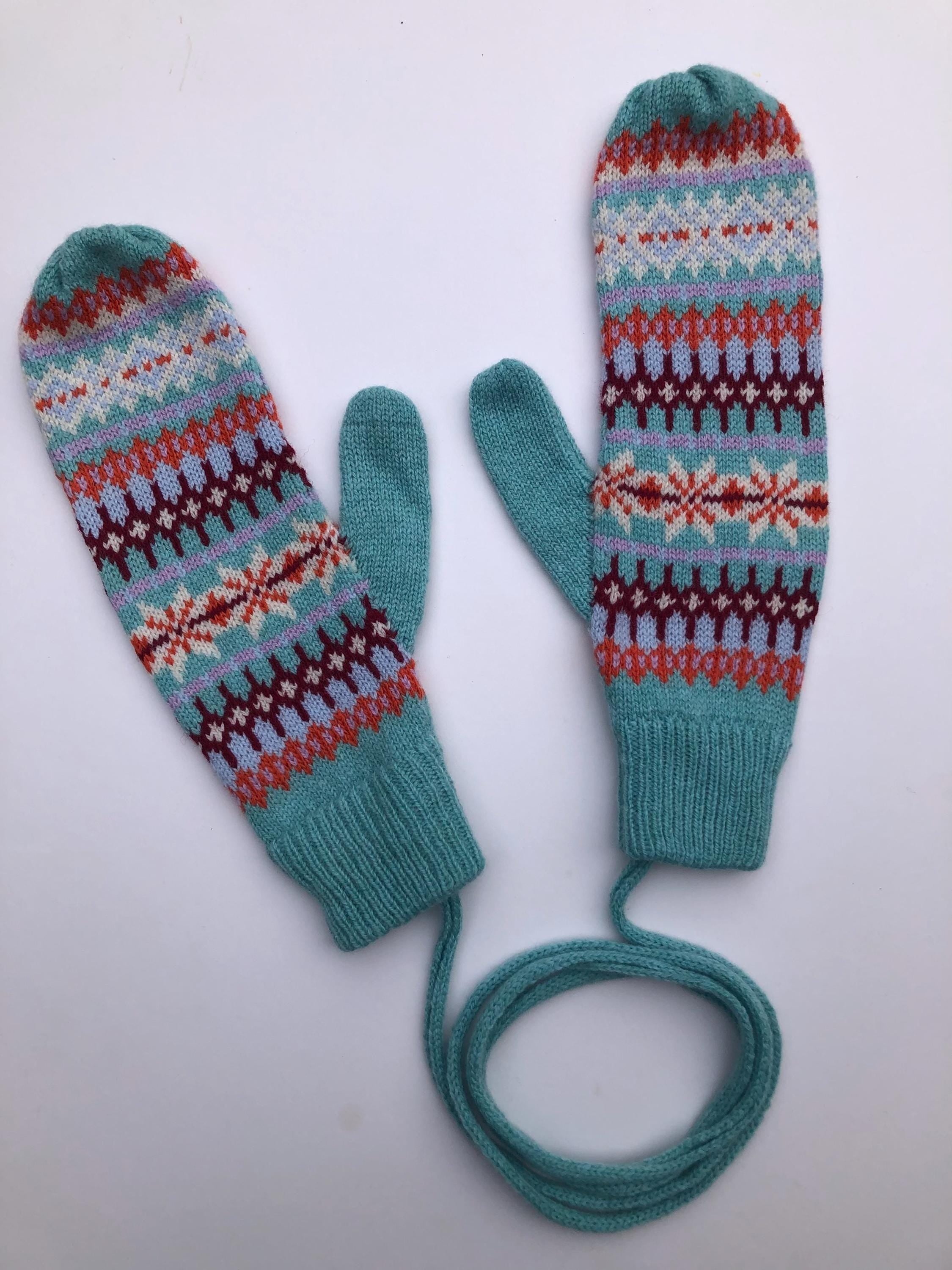 Fairisle Mittens for Women - Soft Lambswool Knitted gloves (Available on a string or loose)