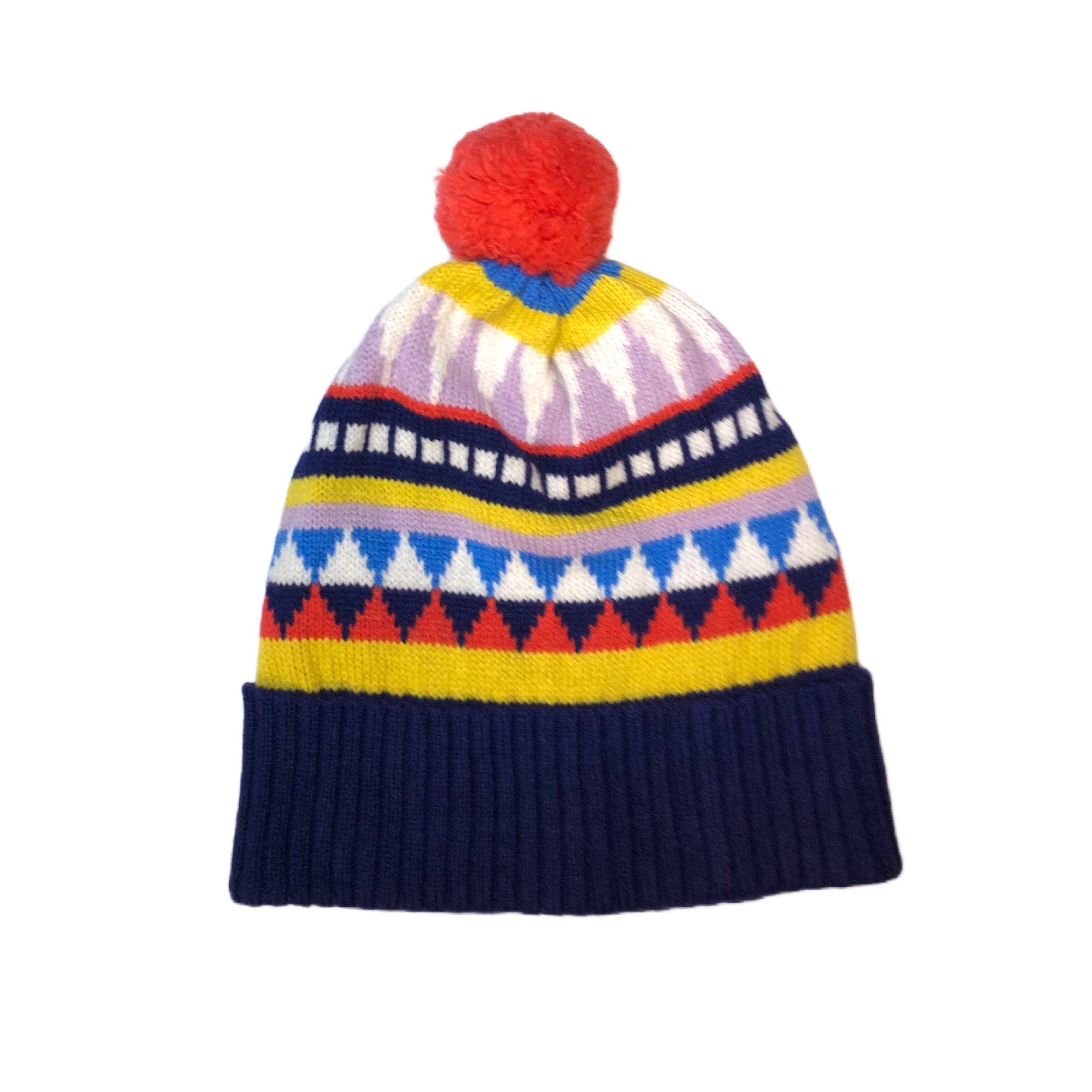 Fair Isle Lambswool Kids Beanie: Geometric Knit Bobble Hat