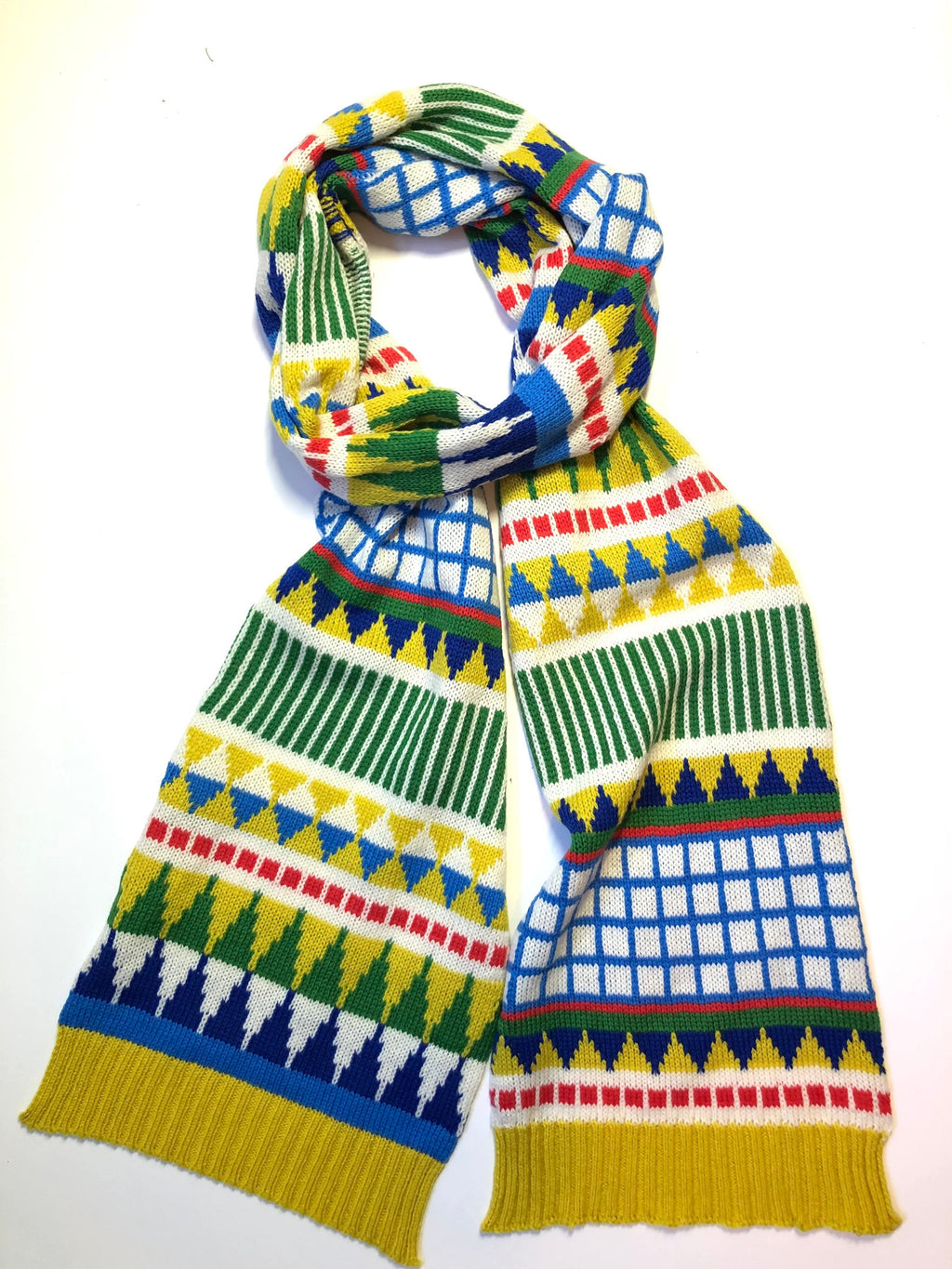 Yellow Knitted Kids Scarf - Geometric Fairisle Lambswool Design / Childrens Scarf