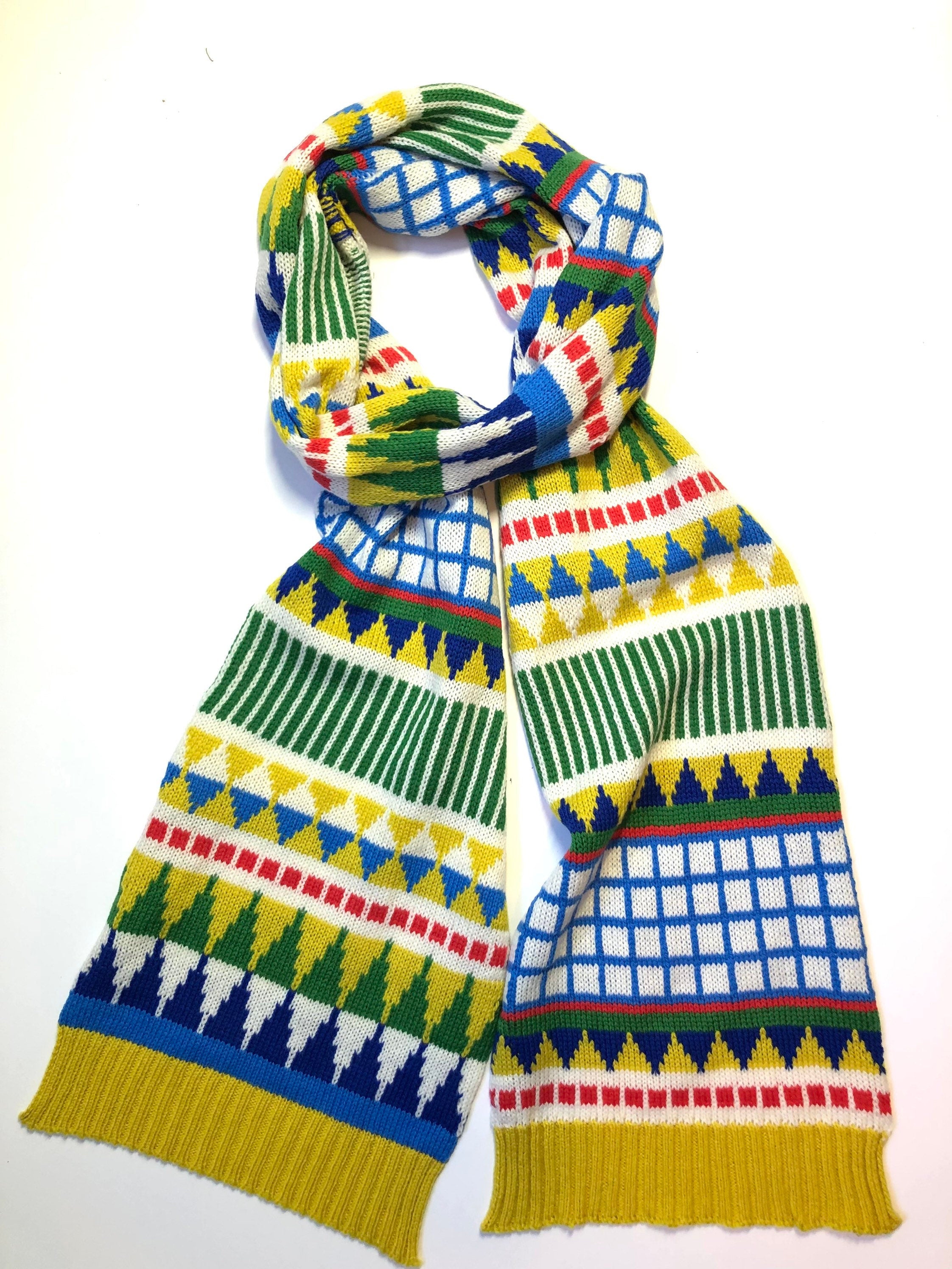 Yellow Knitted Kids Scarf - Geometric Fairisle Lambswool Design / Childrens Scarf