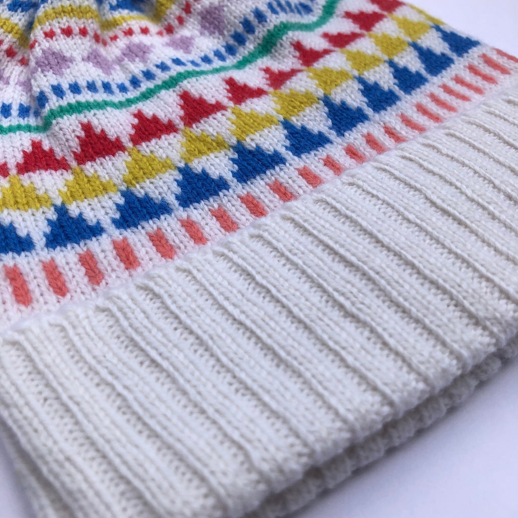 Kids Lambswool Bobble Hat: Geometric Fair Isle Beanie