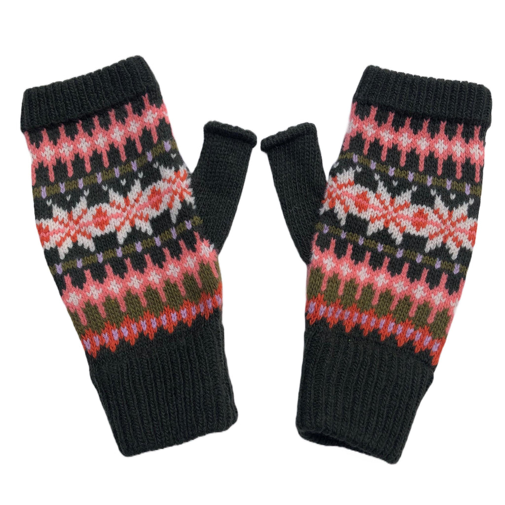 Green Fairisle Fingerless Gloves for Women - Knitted in Soft Lambswool.