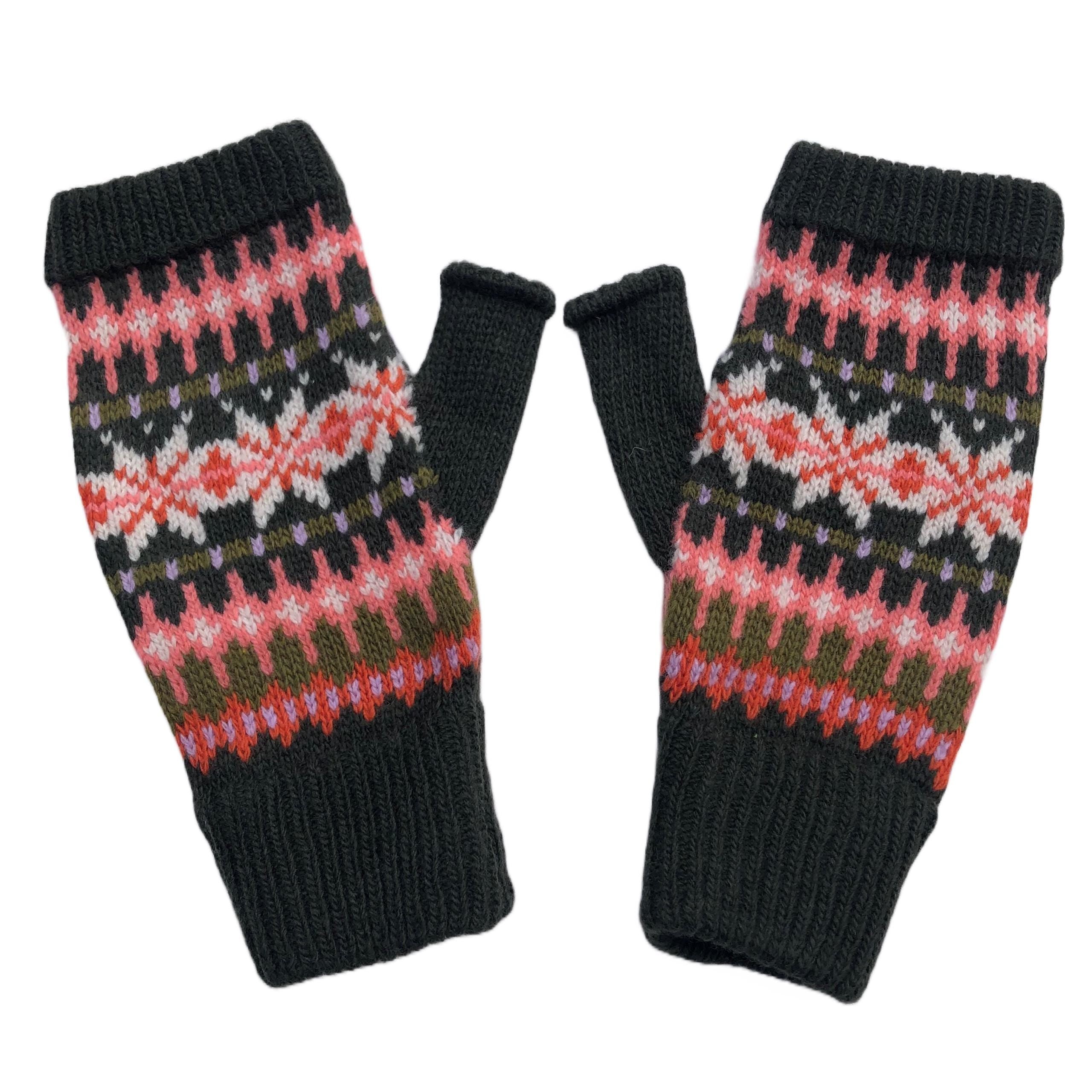 Green Fairisle Fingerless Gloves for Women - Knitted in Soft Lambswool.