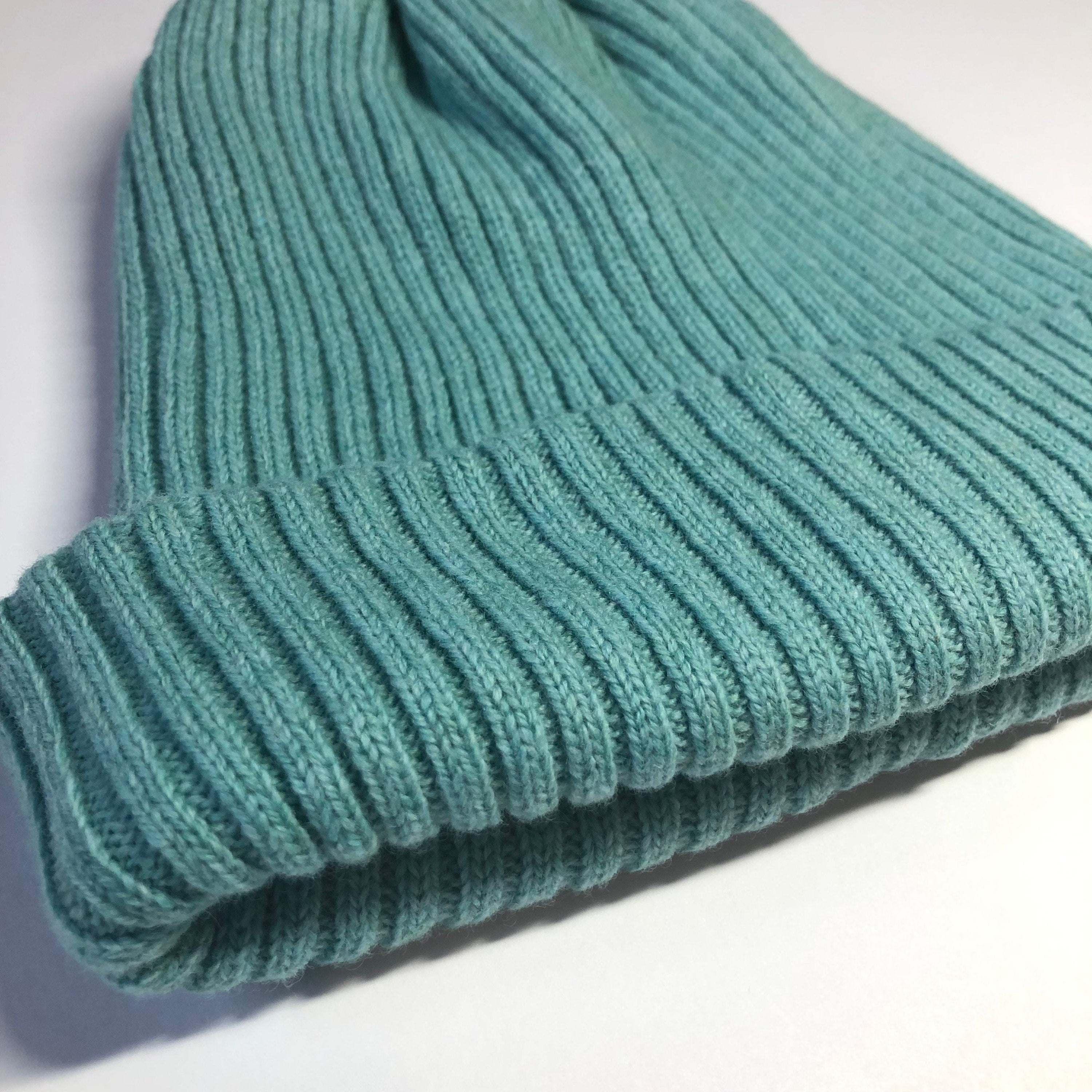 Sea Green Knitted Hat Lambswool Beanie for Men or Women