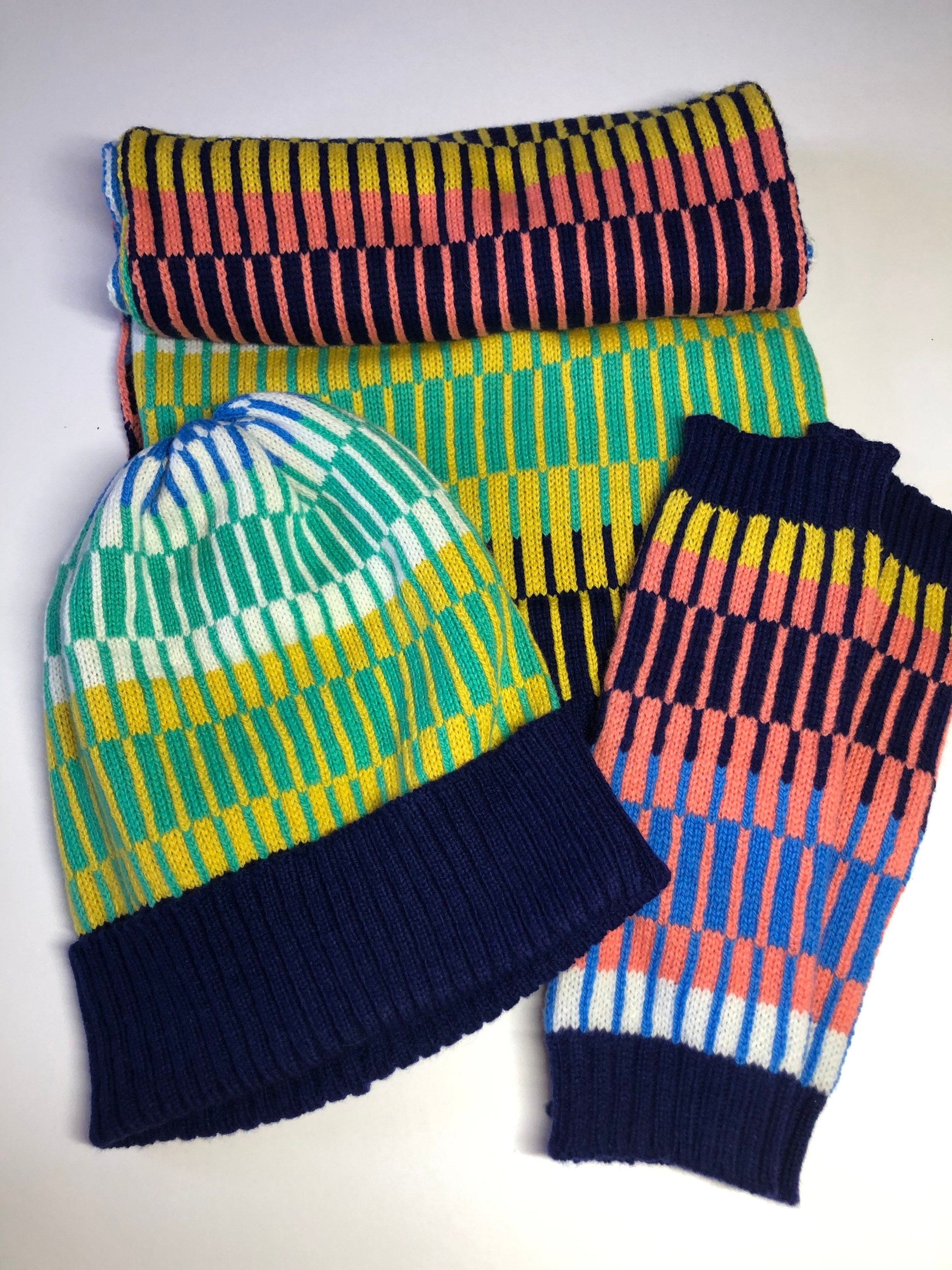 Knitted Beanie Hat / Fairisle Lambswool Bobble Hat - Adult Size