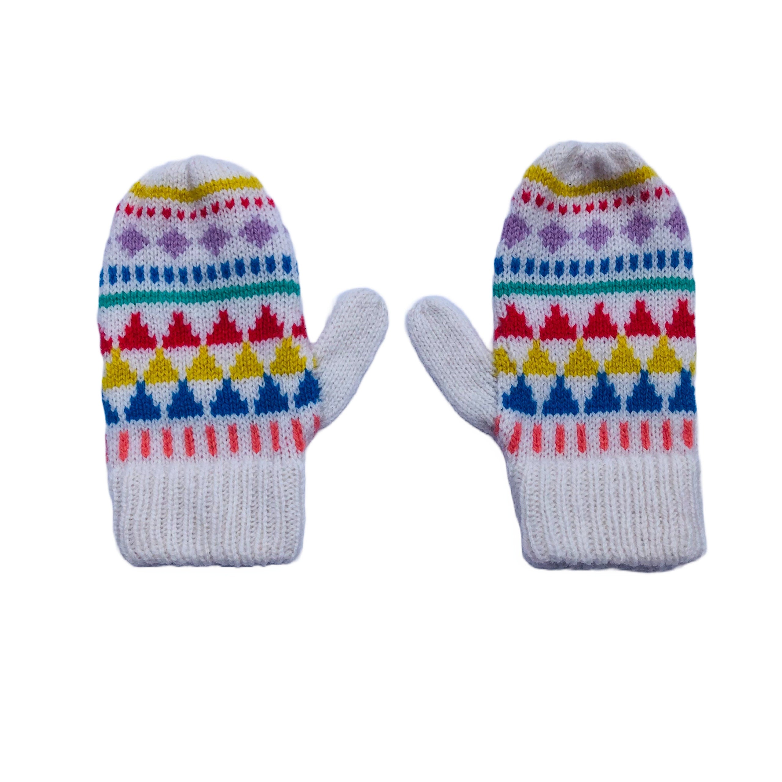 Lambswool Kids Mittens on a String: Geometric Fairisle Knit