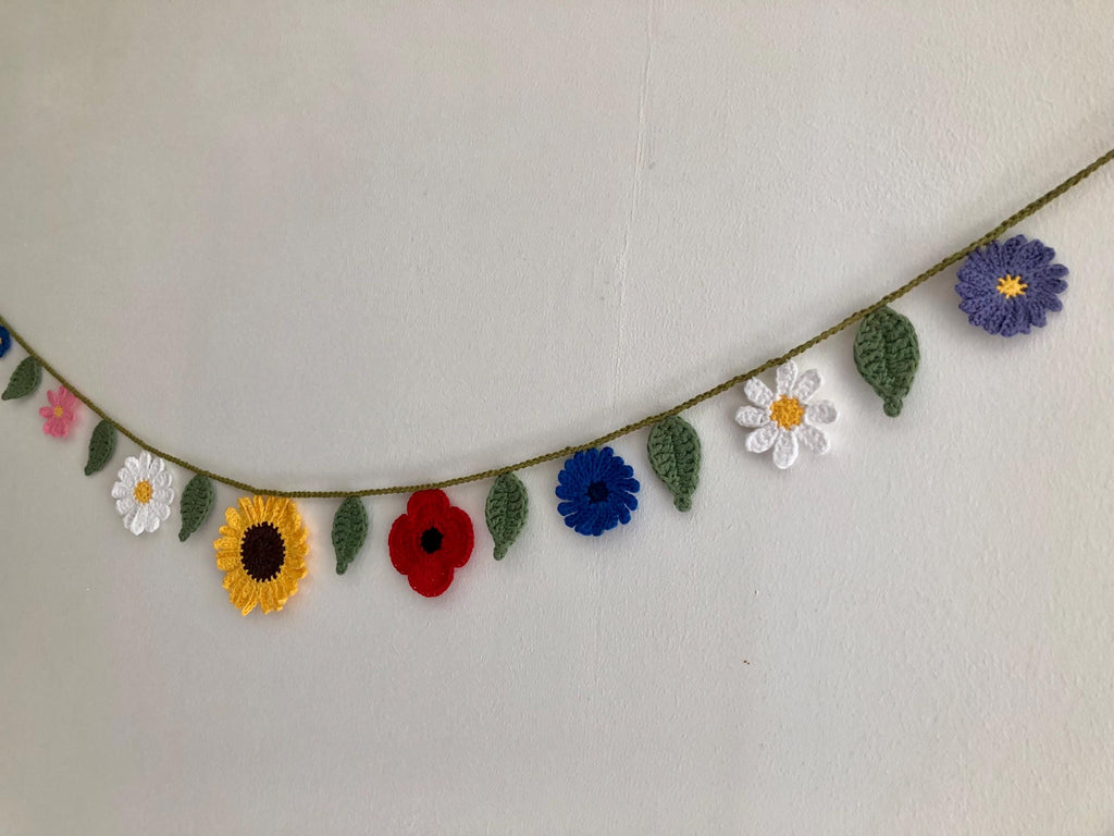 Summer Flowers Garland - Handmade Crochet  Wall Decor
