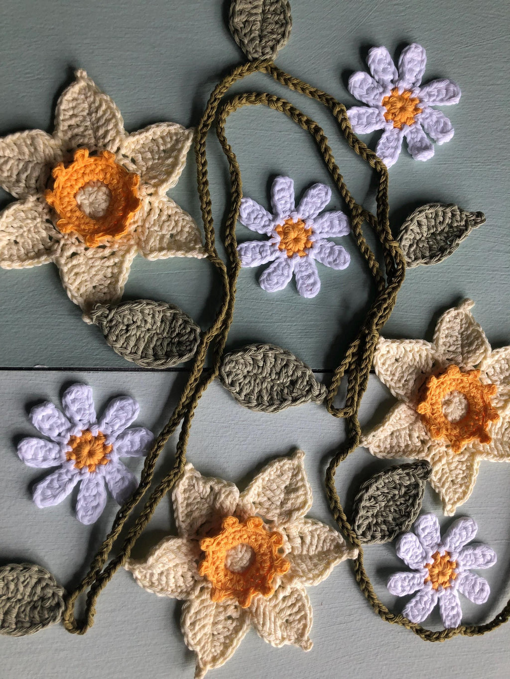 Easter Flowers Garland - Crochet Cotton Spring Wall Decoration