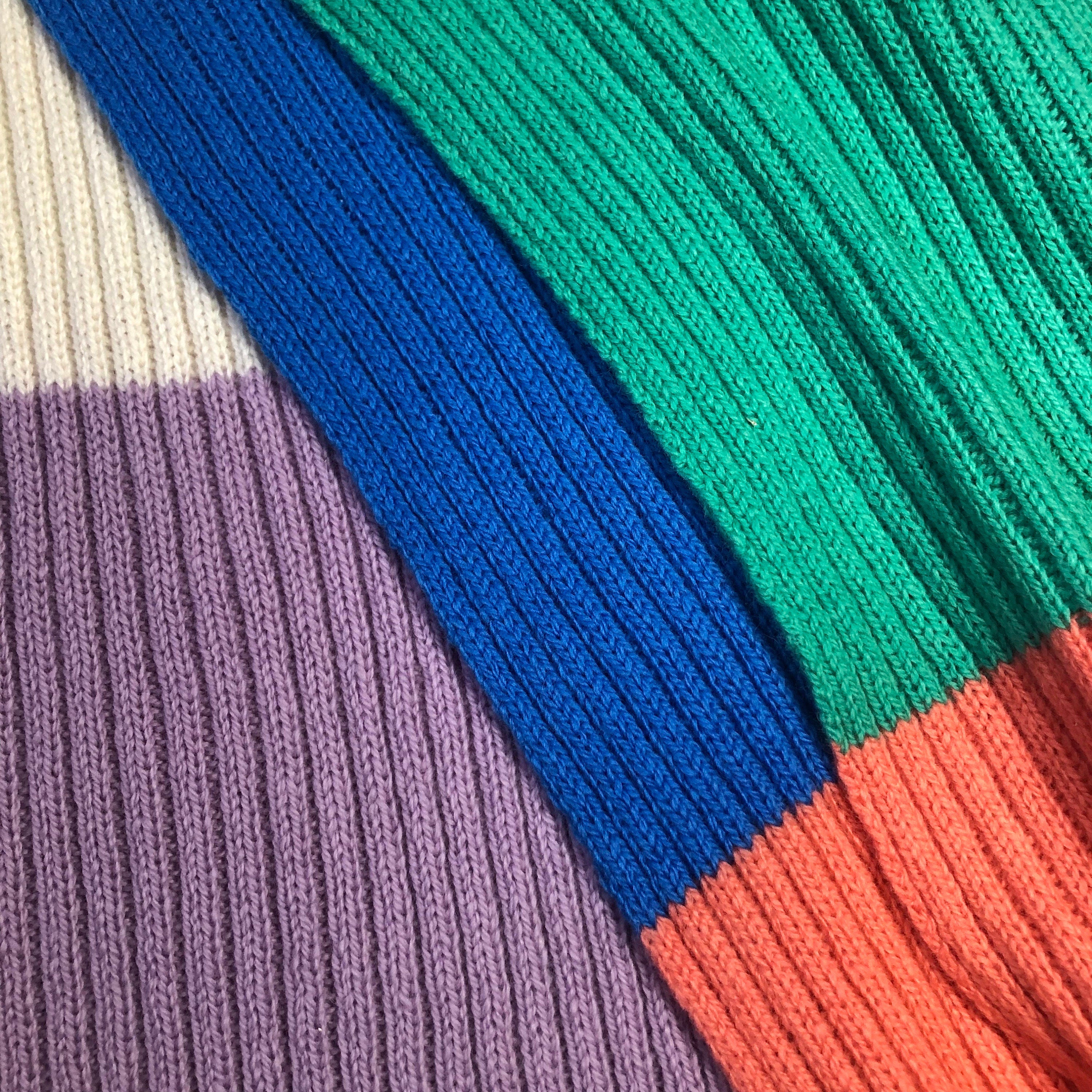 Handmade Colourblock Lambswool Scarf: Ribbed Knit Neck Warmer