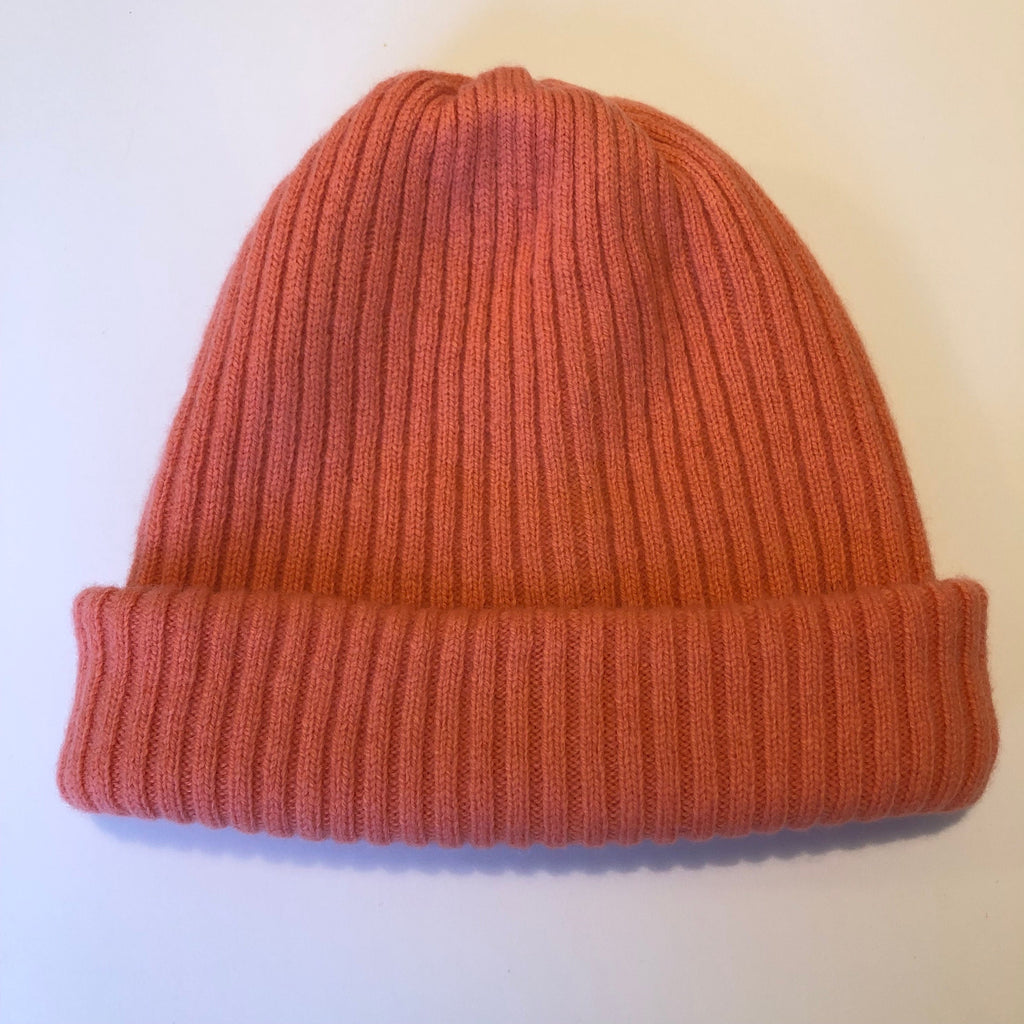 Orange/Pink Beanie Hat Knitted in Lambswool - For Men/Women