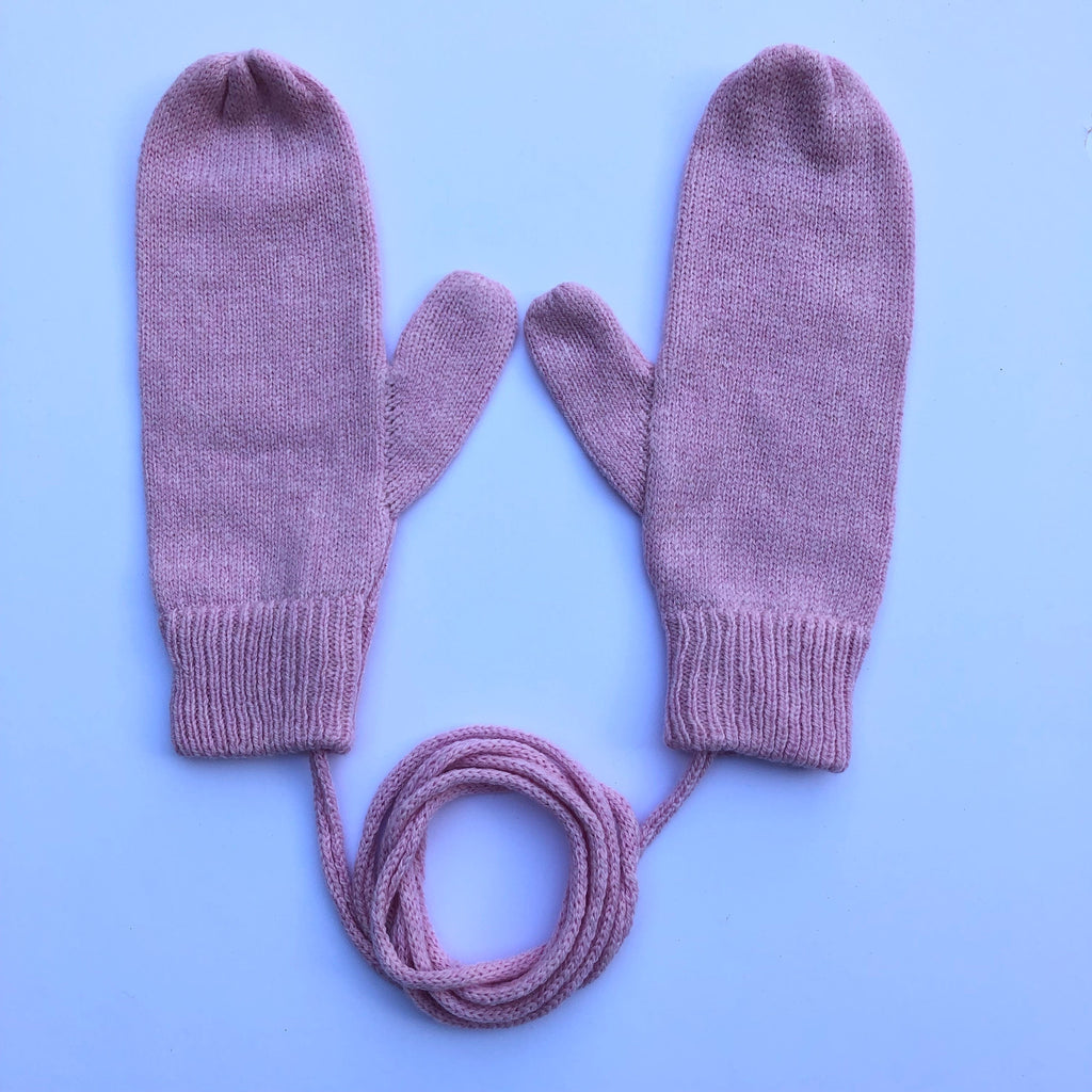Pink Lambswool Knitted Mittens on a String