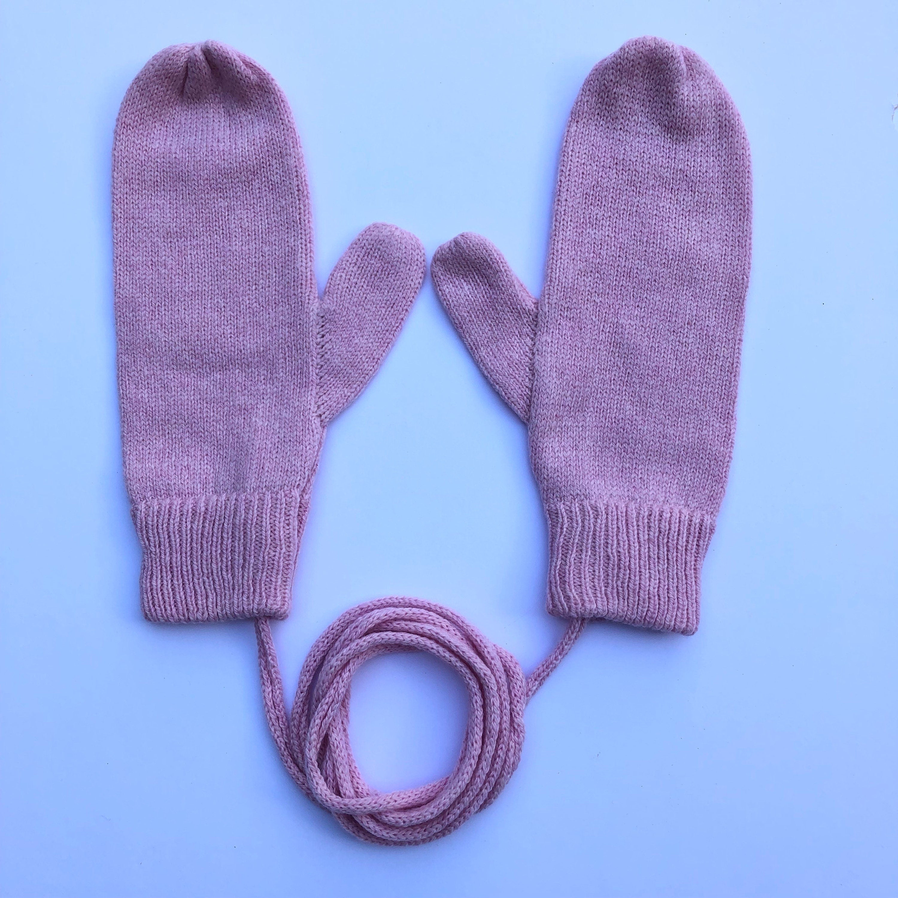 Pink Lambswool Knitted Mittens on a String