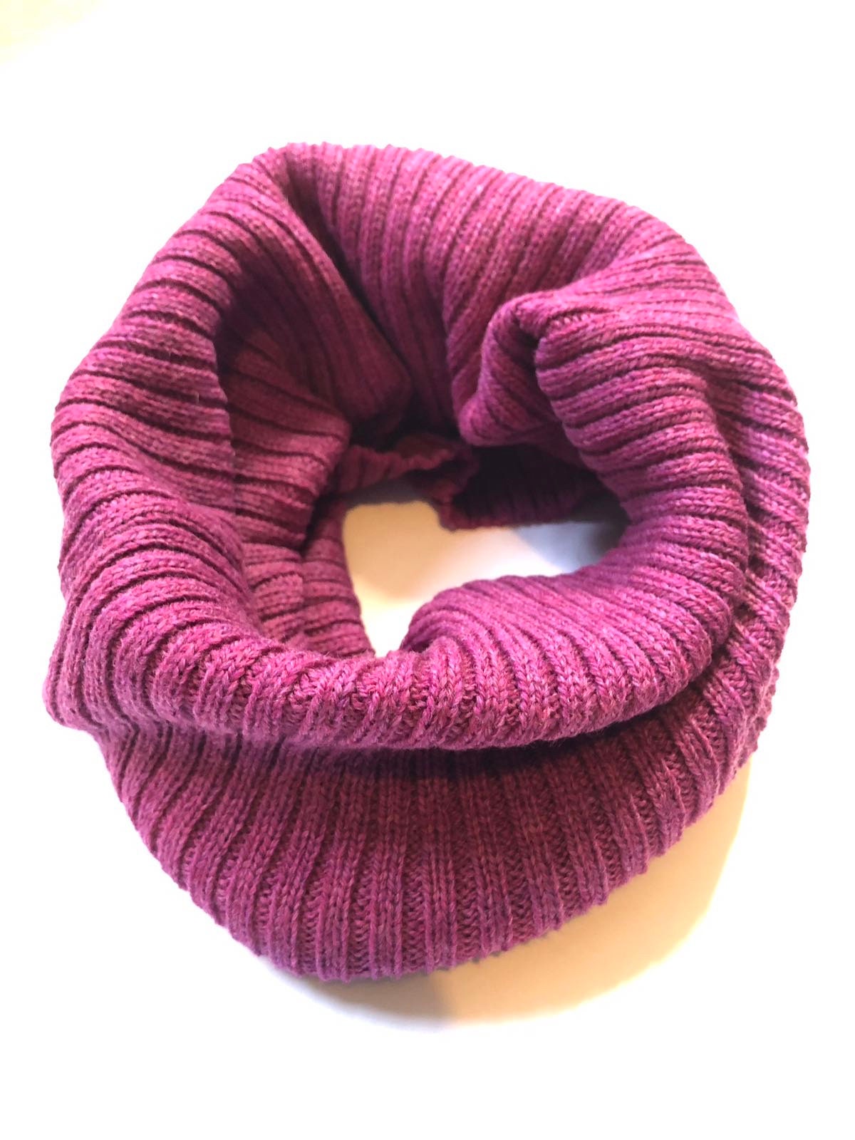 Loganberry Pink Snood / Ribbed Lambswool Knitted Neck Warmer / Unisex Design