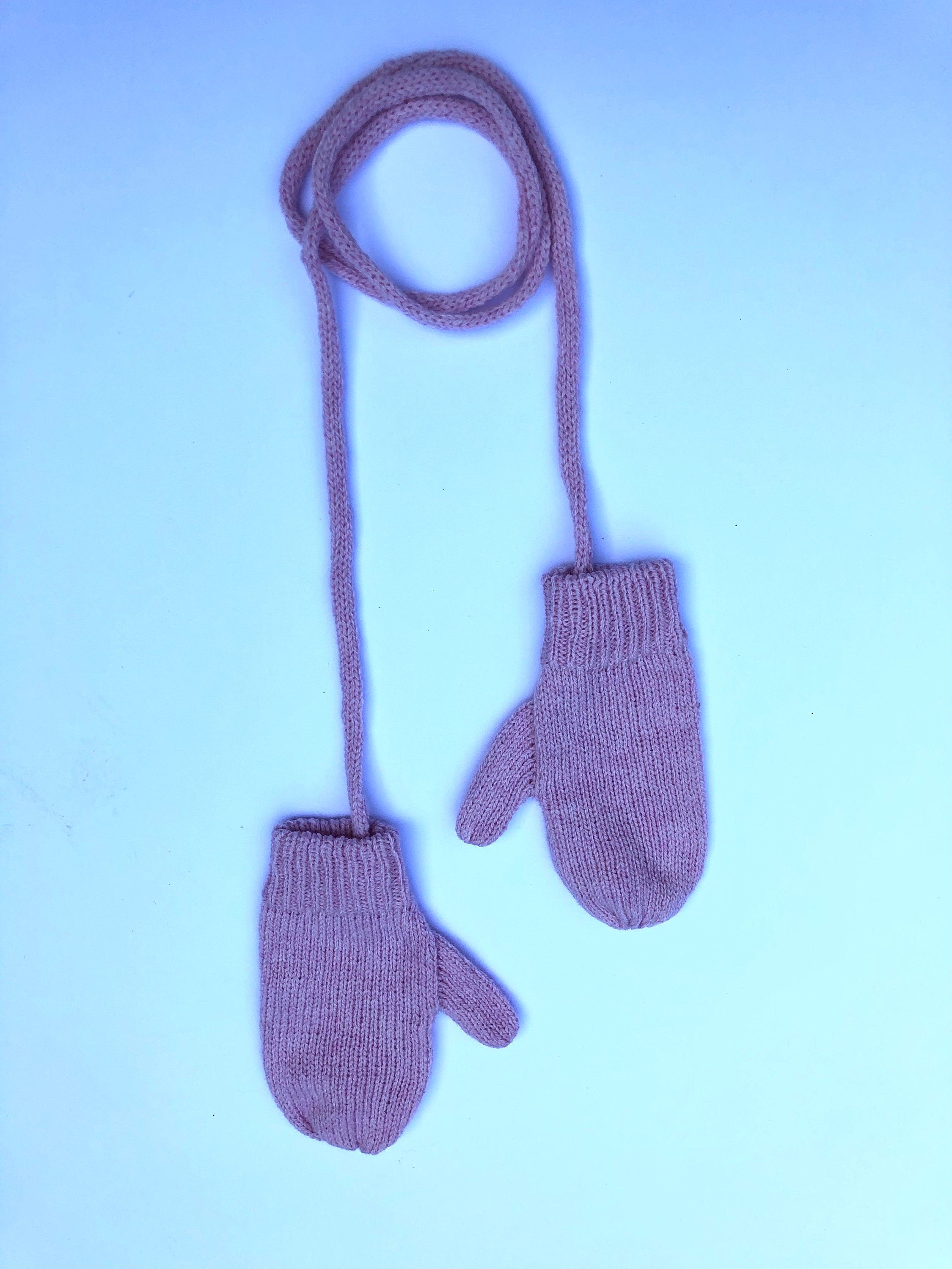 Pink Lambswool Knitted Mittens on a String
