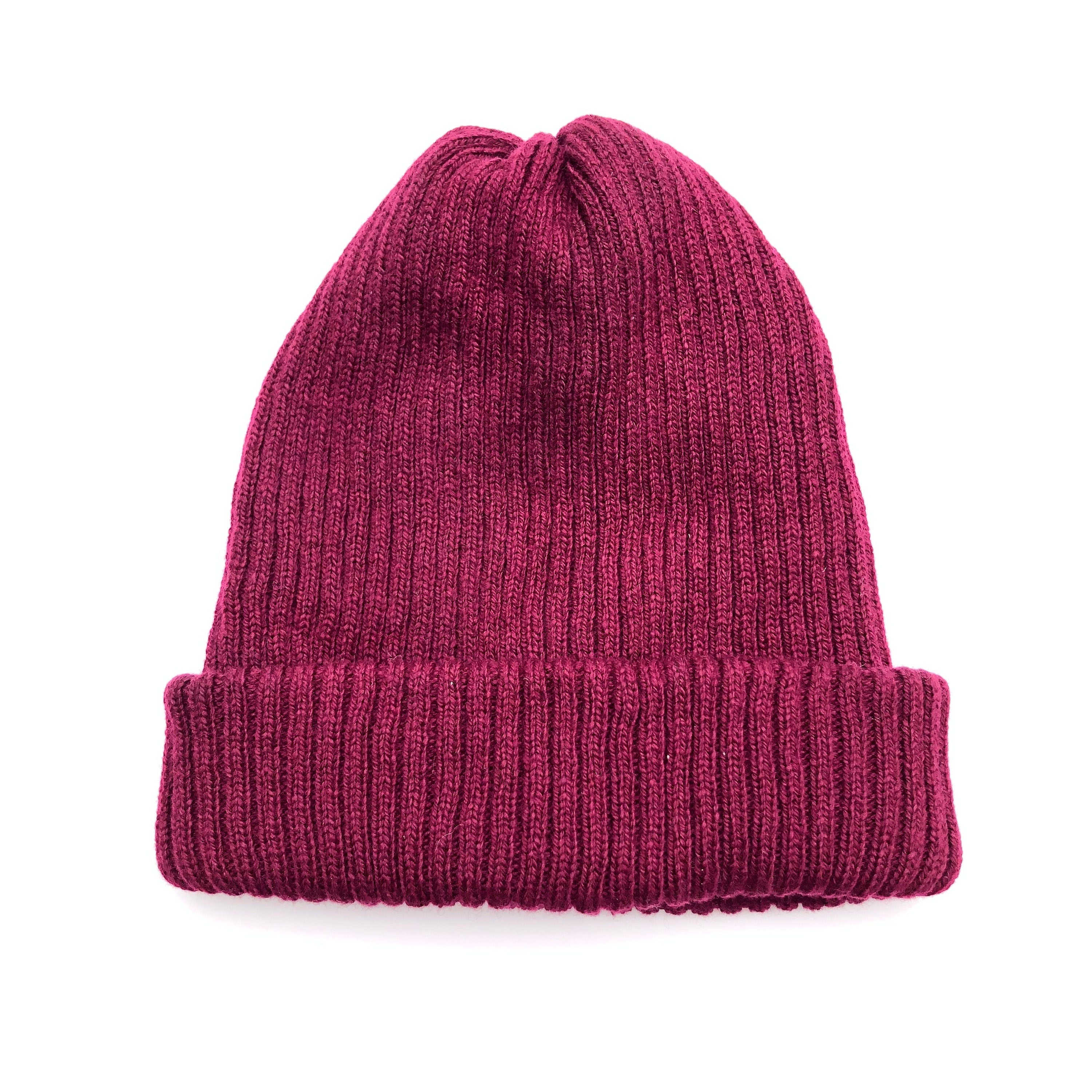 Maroon Knitted Hat / Dark Red Ribbed Soft Beanie for Men or Women / Adult size Extra Warm Double Layered Lambswool Hat