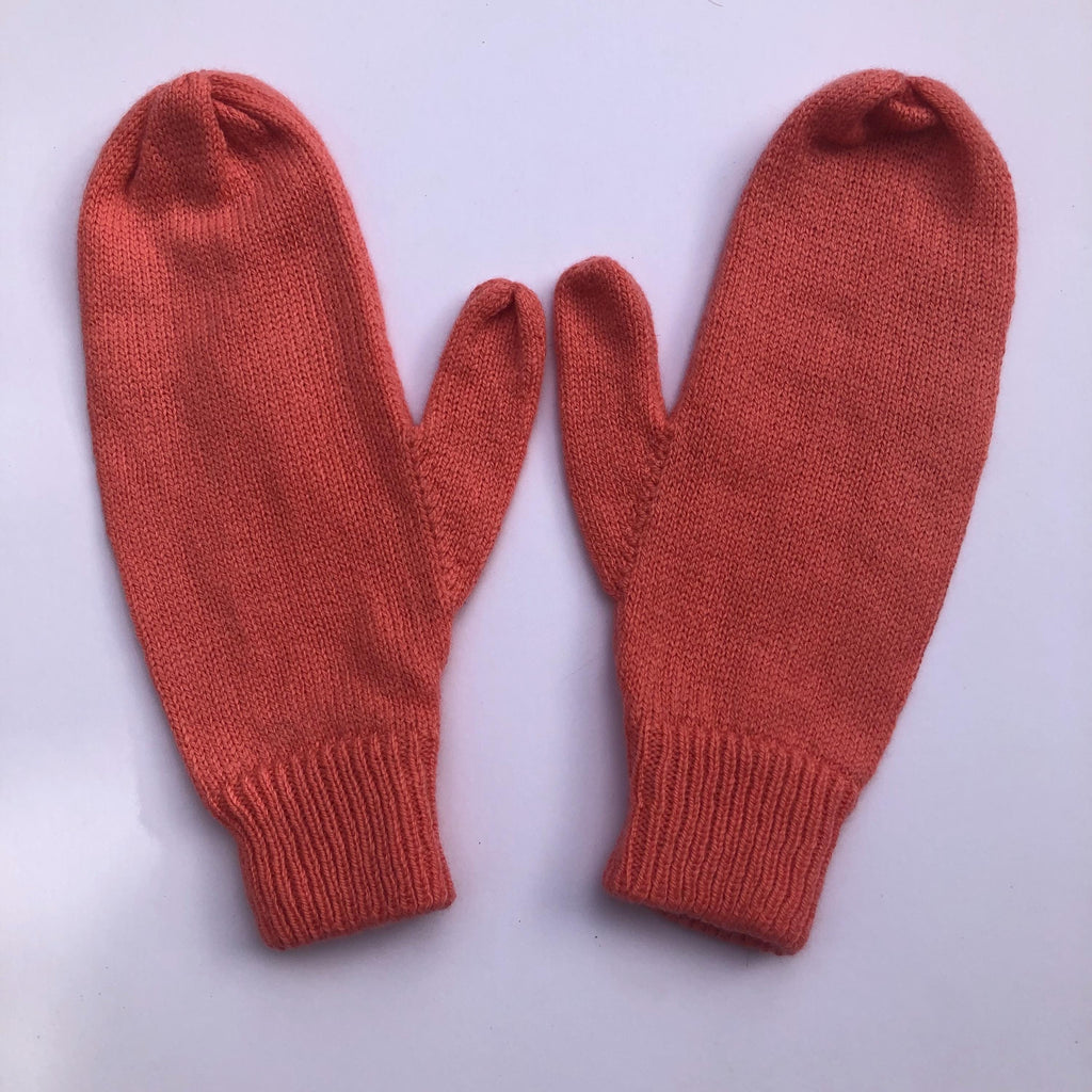 Womens Coral Pink Mittens attached with a string (also available without string)