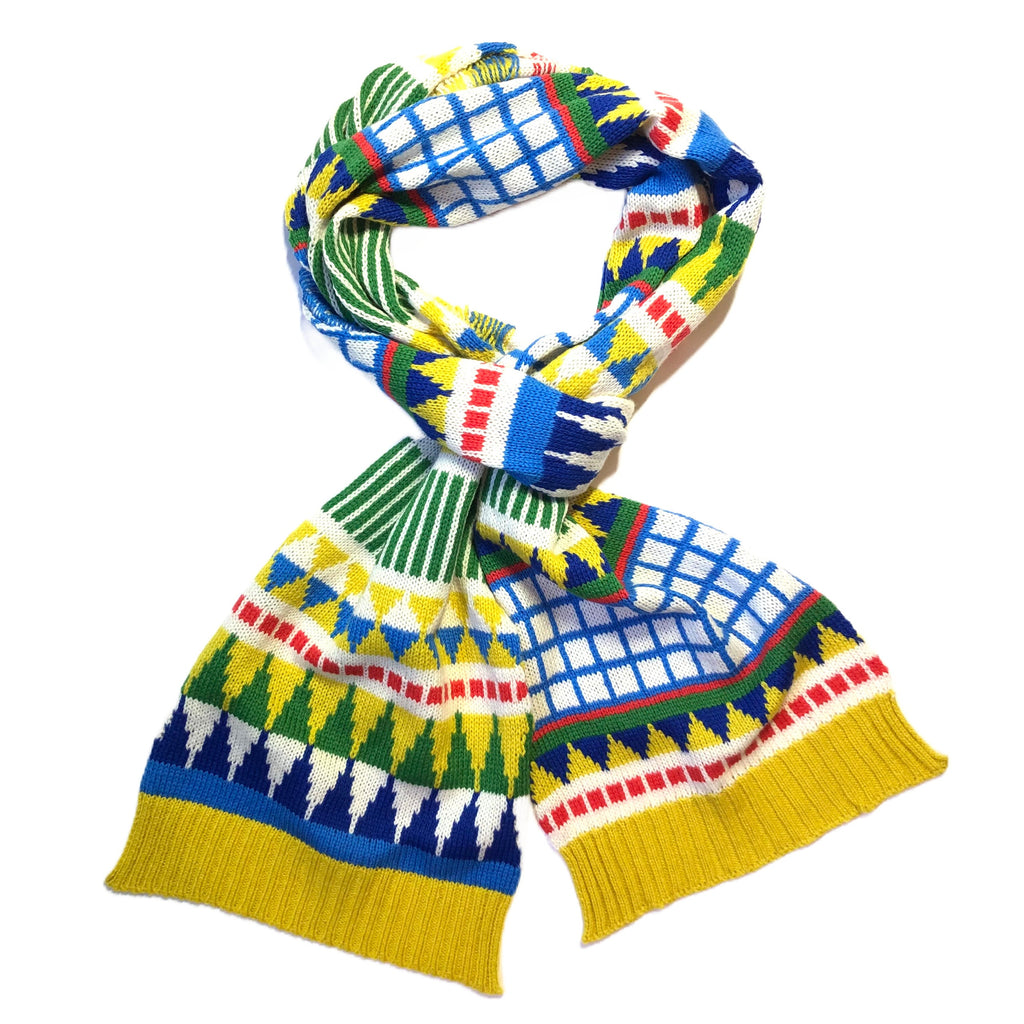Yellow Knitted Kids Scarf - Geometric Fairisle Lambswool Design / Childrens Scarf