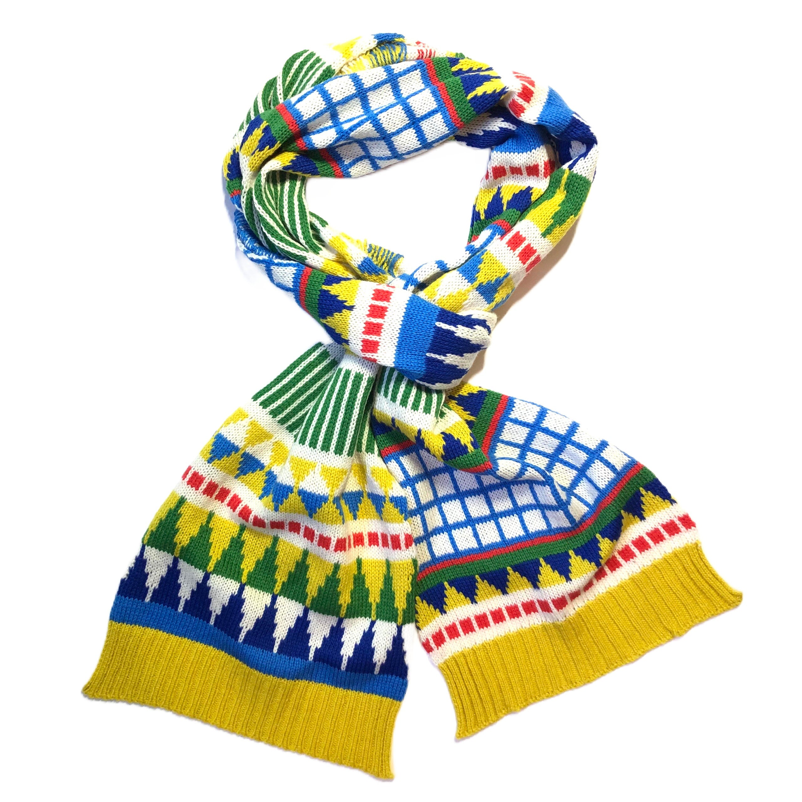 Yellow Knitted Kids Scarf - Geometric Fairisle Lambswool Design / Childrens Scarf