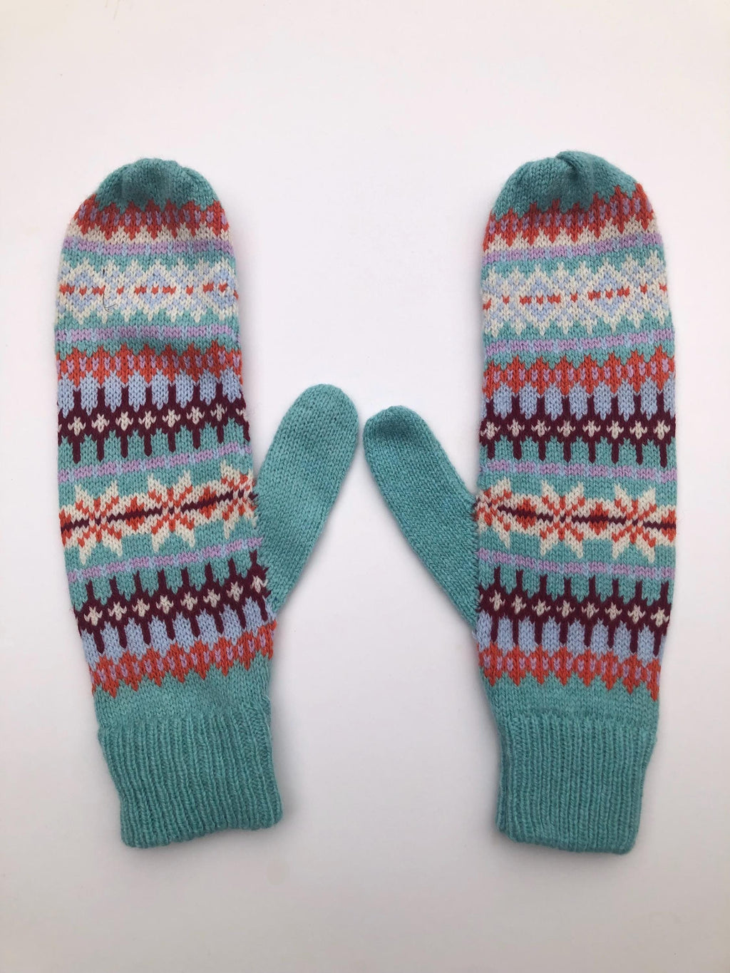 Fairisle Mittens for Women - Soft Lambswool Knitted gloves (Available on a string or loose)