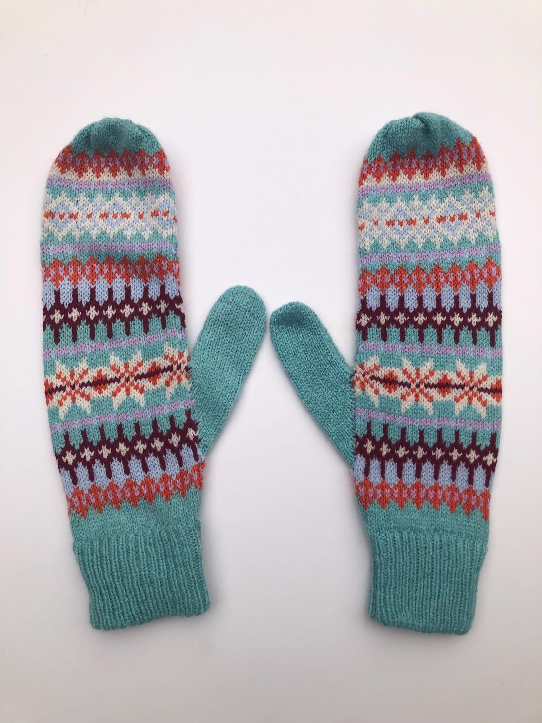 Fairisle Mittens for Women - Soft Lambswool Knitted gloves (Available on a string or loose)