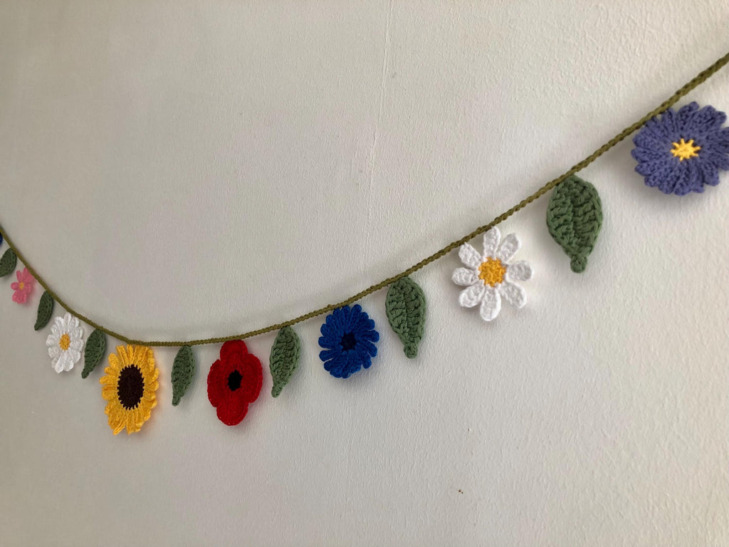 Summer Flowers Garland - Handmade Crochet  Wall Decor