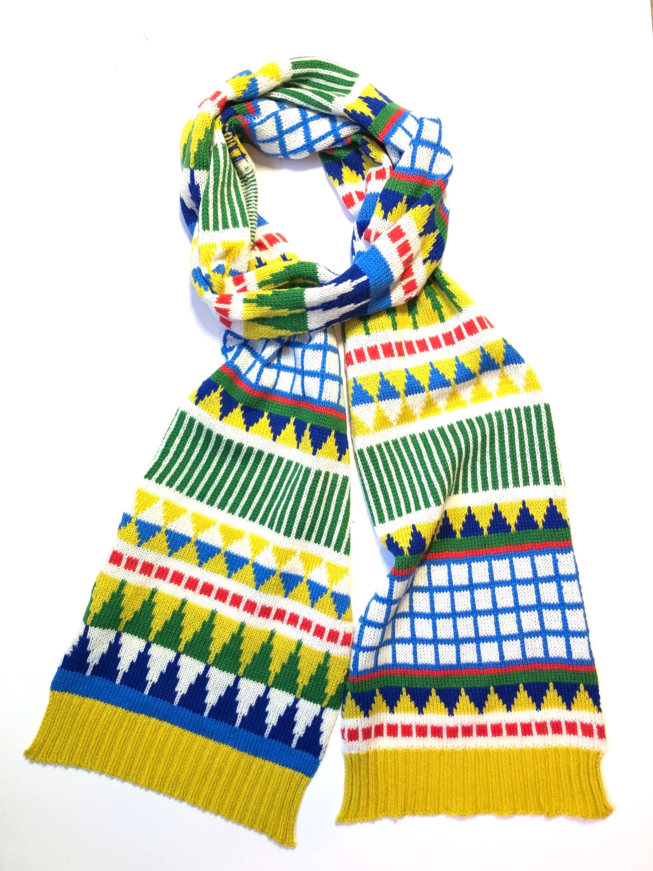Handmade Fairisle Lambswool Scarf: Colorful Geometric Knit