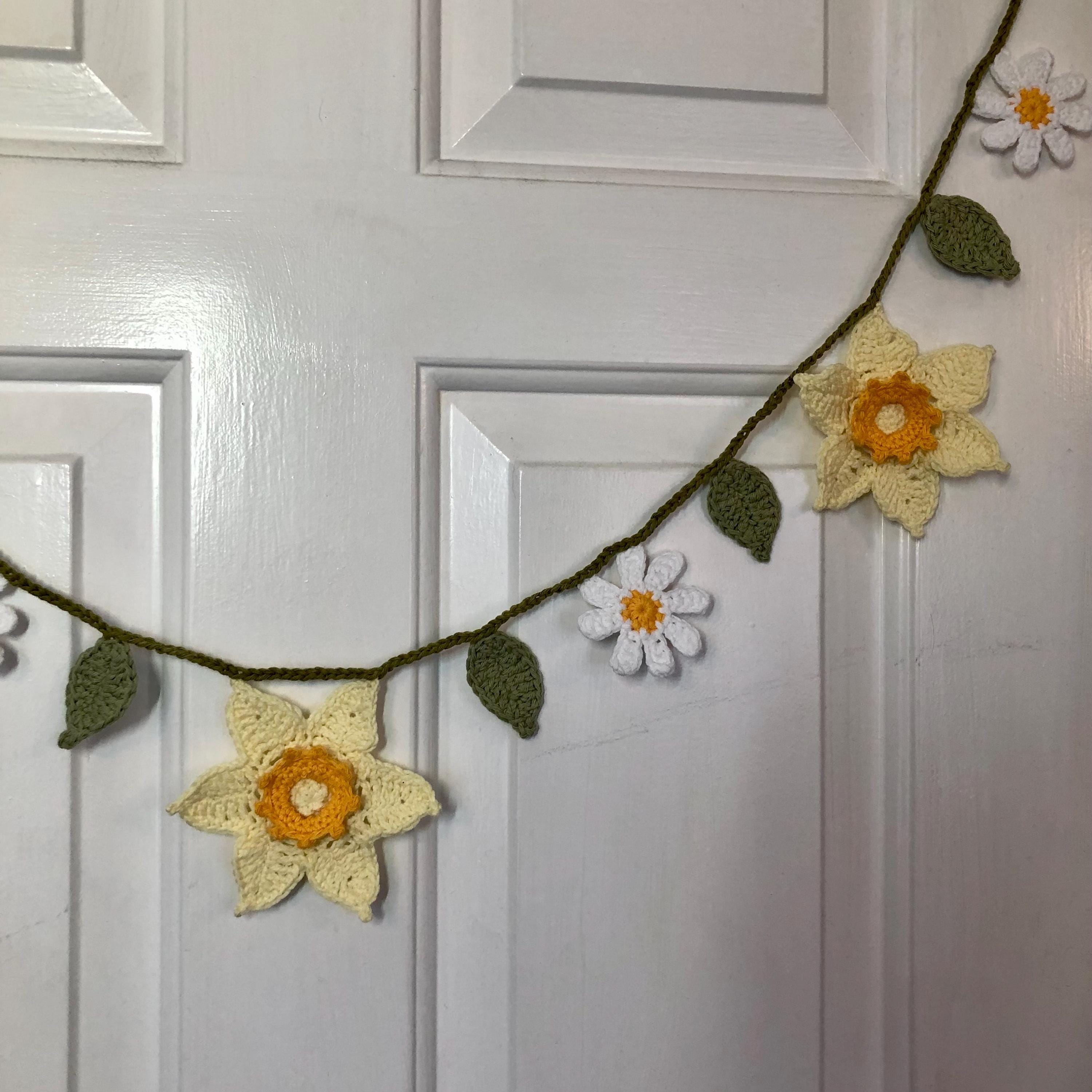 Easter Flowers Garland - Crochet Cotton Spring Wall Decoration