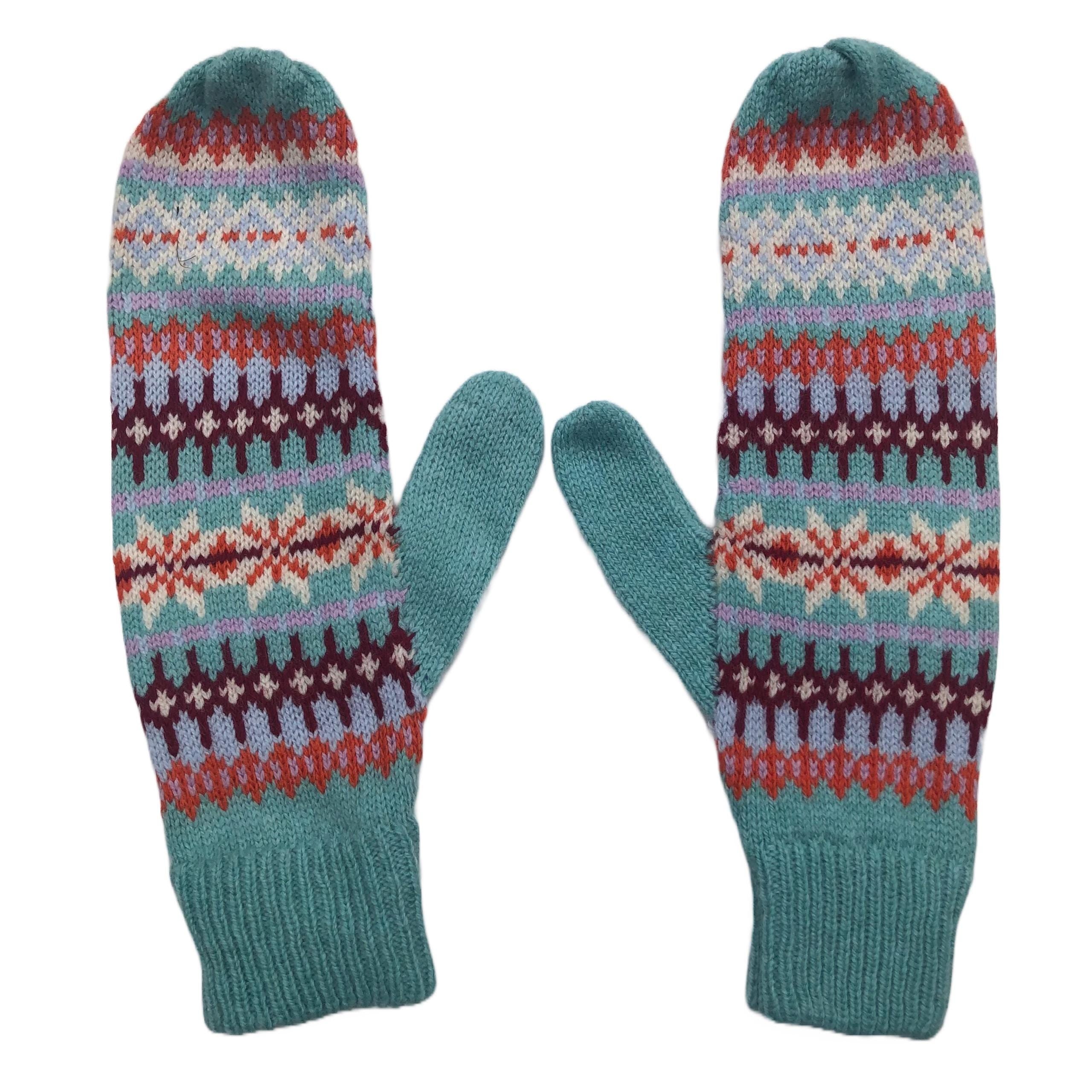 Fairisle Mittens for Women - Soft Lambswool Knitted gloves (Available on a string or loose)